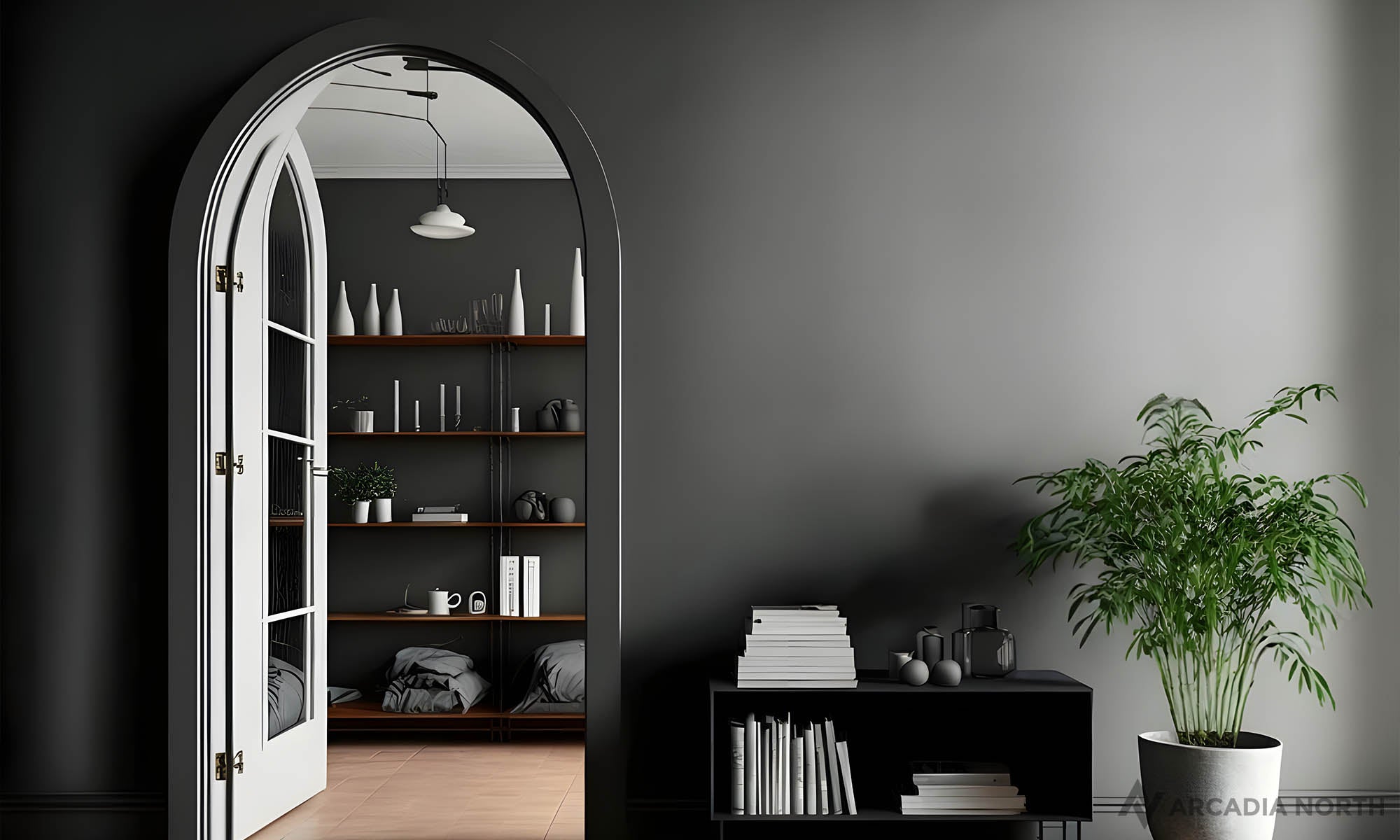 Modern living room with an empty wall