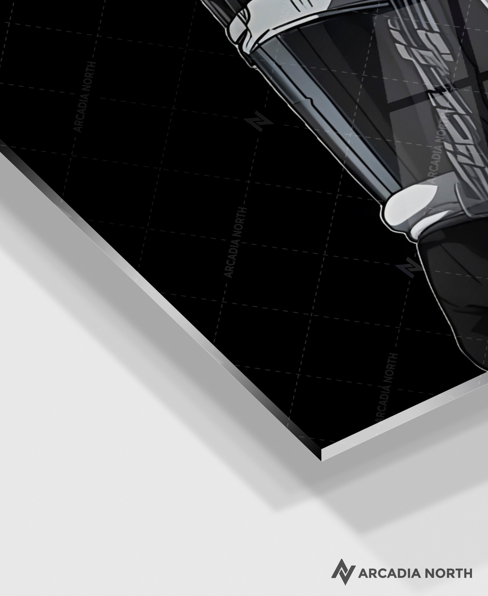 Dragon Ball anime acrylic poster by Arcadia North. Featuring Vegeta as a samurai on a black background. Acrylic wall art printed on acrylic.