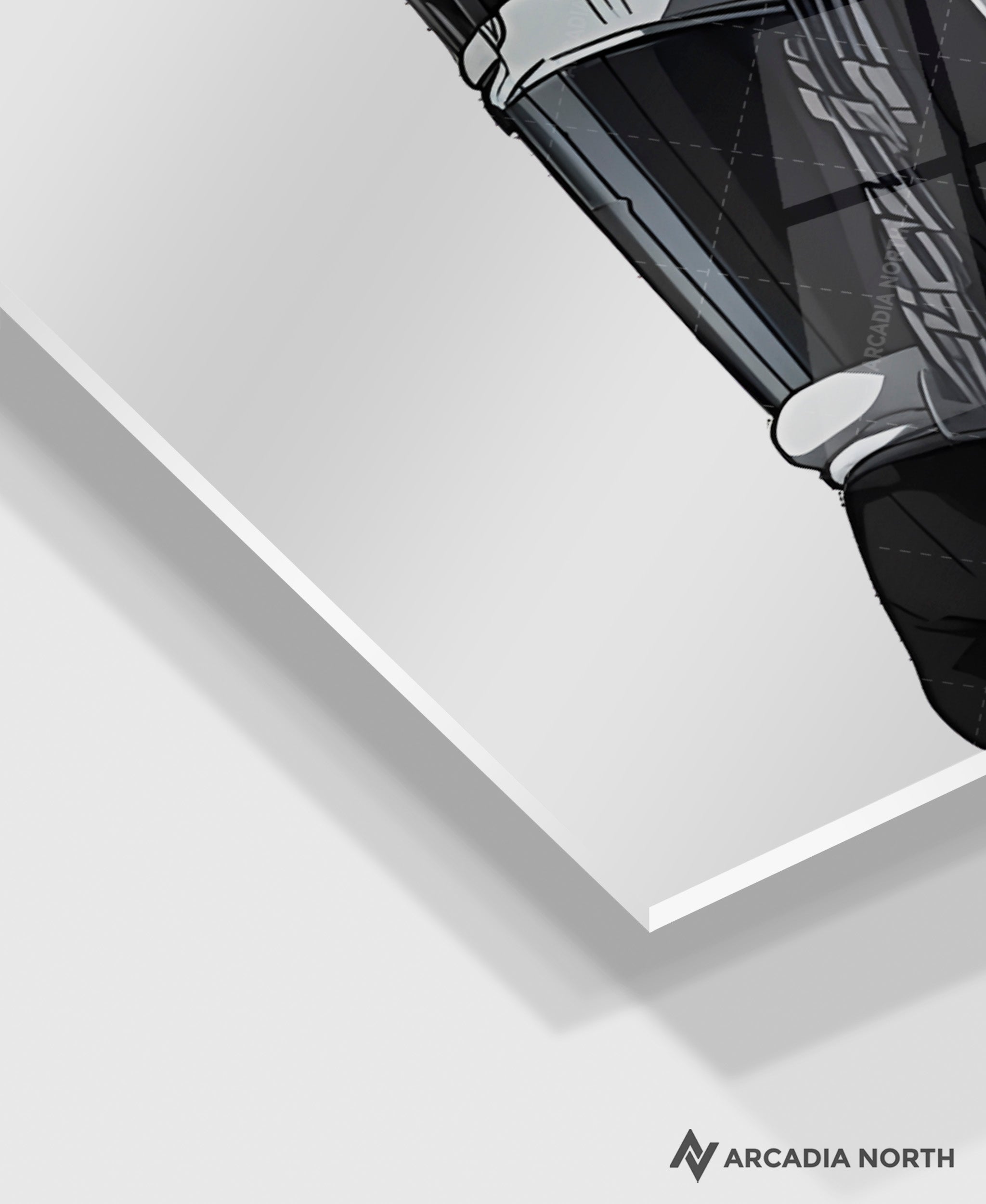 Dragon Ball anime acrylic poster by Arcadia North. Featuring Vegeta as a samurai on a white background. Acrylic wall art printed on acrylic.