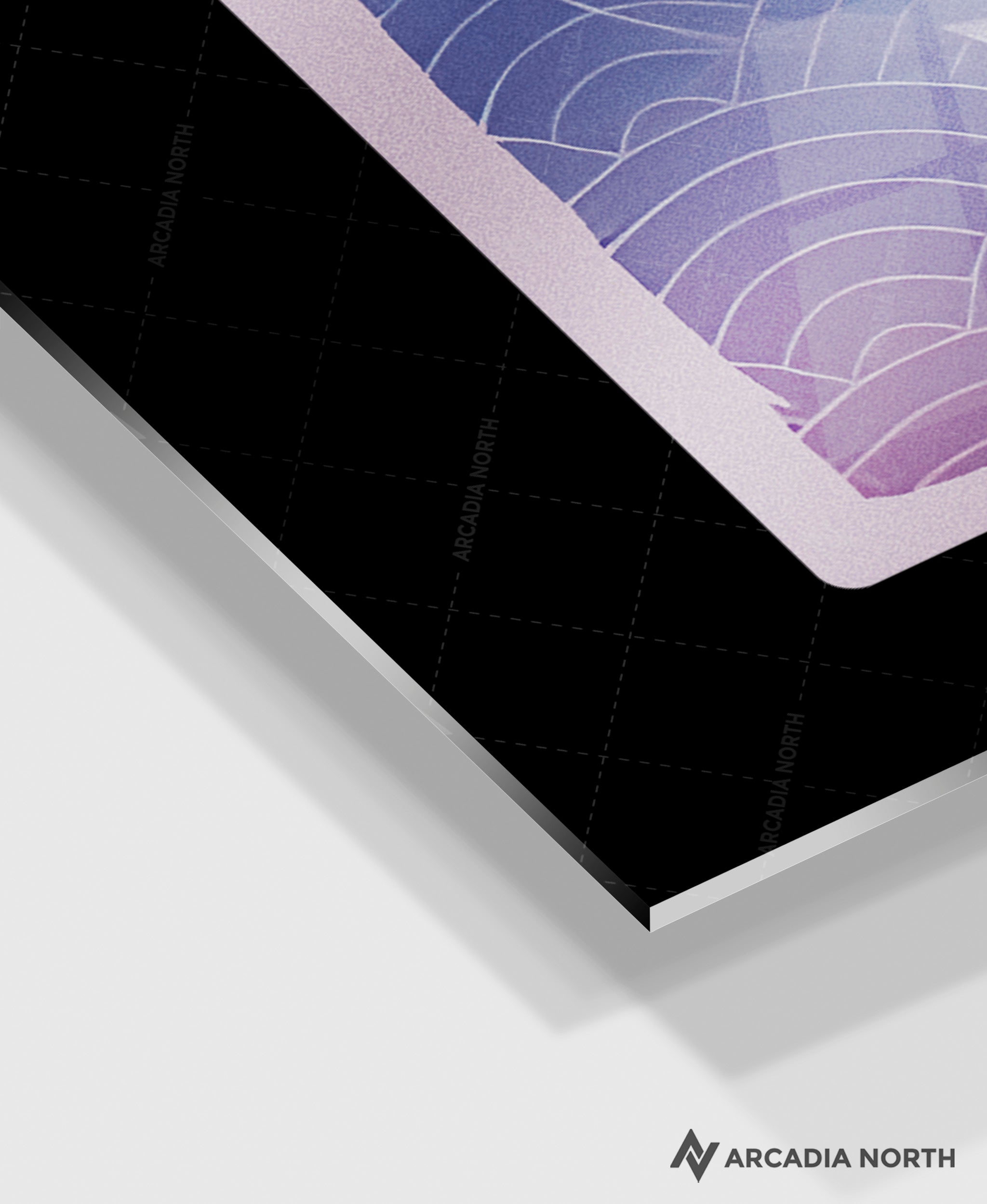 Jujutsu Kaisen anime acrylic poster by Arcadia North. Featuring Gojo Satoru Infinite Void. Black background. Acrylic wall art printed on acrylic.