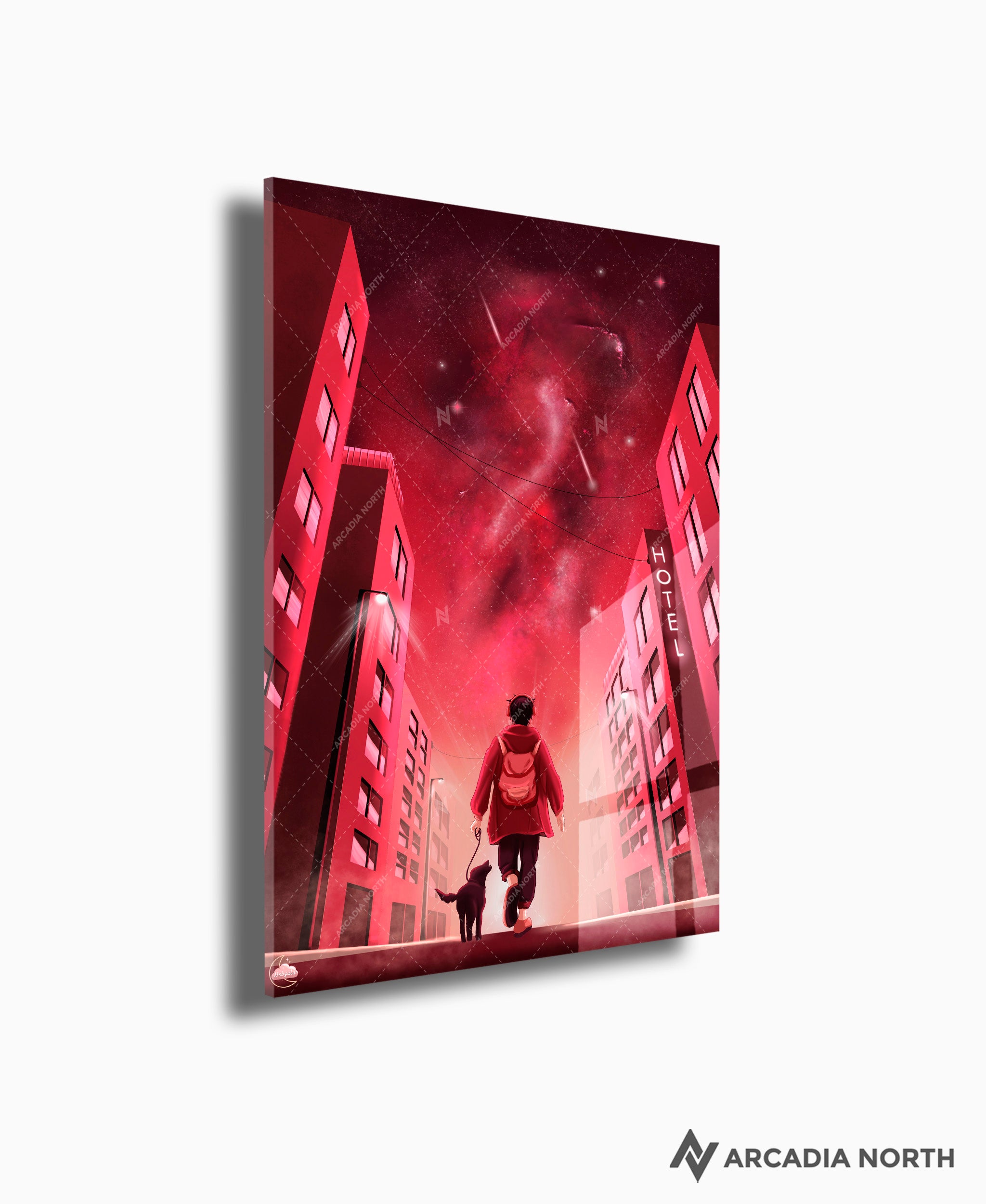 Arcadia North acrylic poster acrylic print. Cosmic Wandering by French artist Nebyula. Backlightable acrylic wall art printed on acrylic.