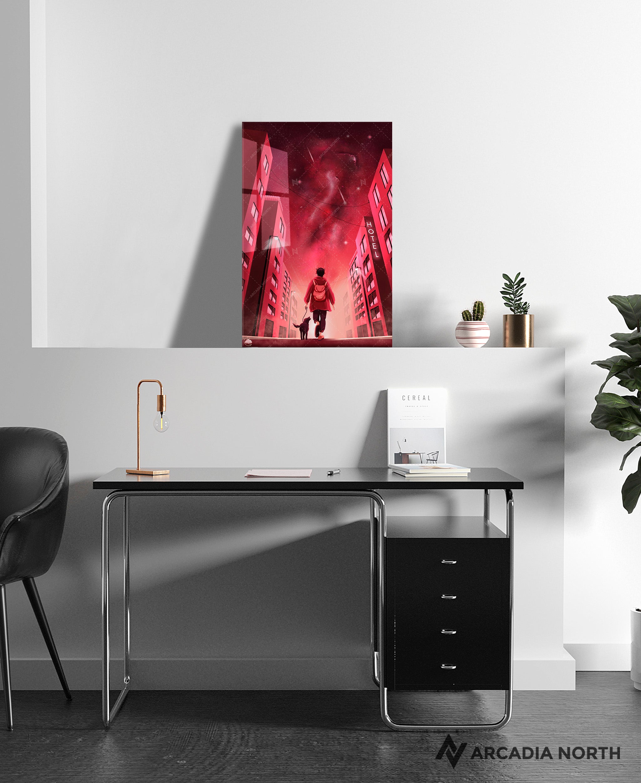 Arcadia North acrylic poster acrylic print. Cosmic Wandering by French artist Nebyula. Backlightable acrylic wall art printed on acrylic.