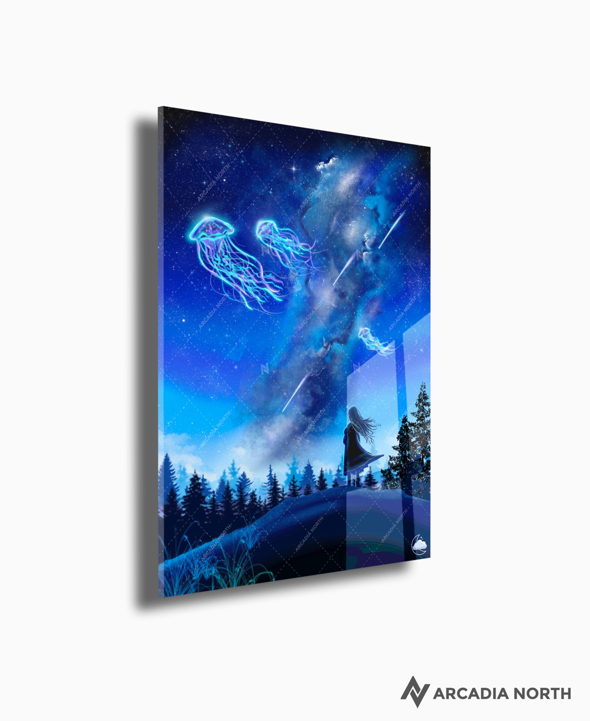 Arcadia North acrylic poster acrylic print. Galactic Illusions by French artist Nebyula. Backlightable acrylic wall art printed on acrylic.