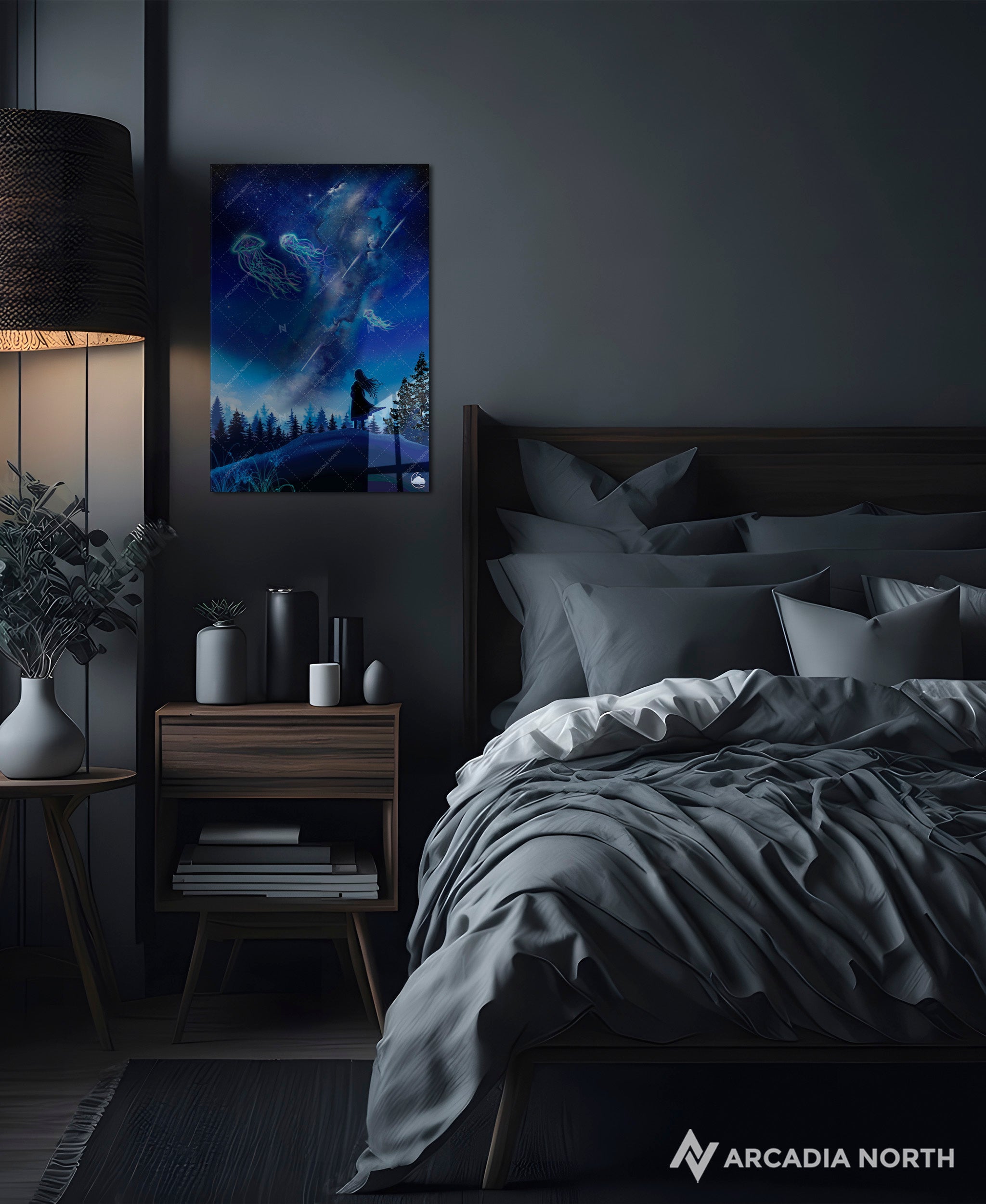 Arcadia North acrylic poster acrylic print. Galactic Illusions by French artist Nebyula. Backlightable acrylic wall art printed on acrylic.