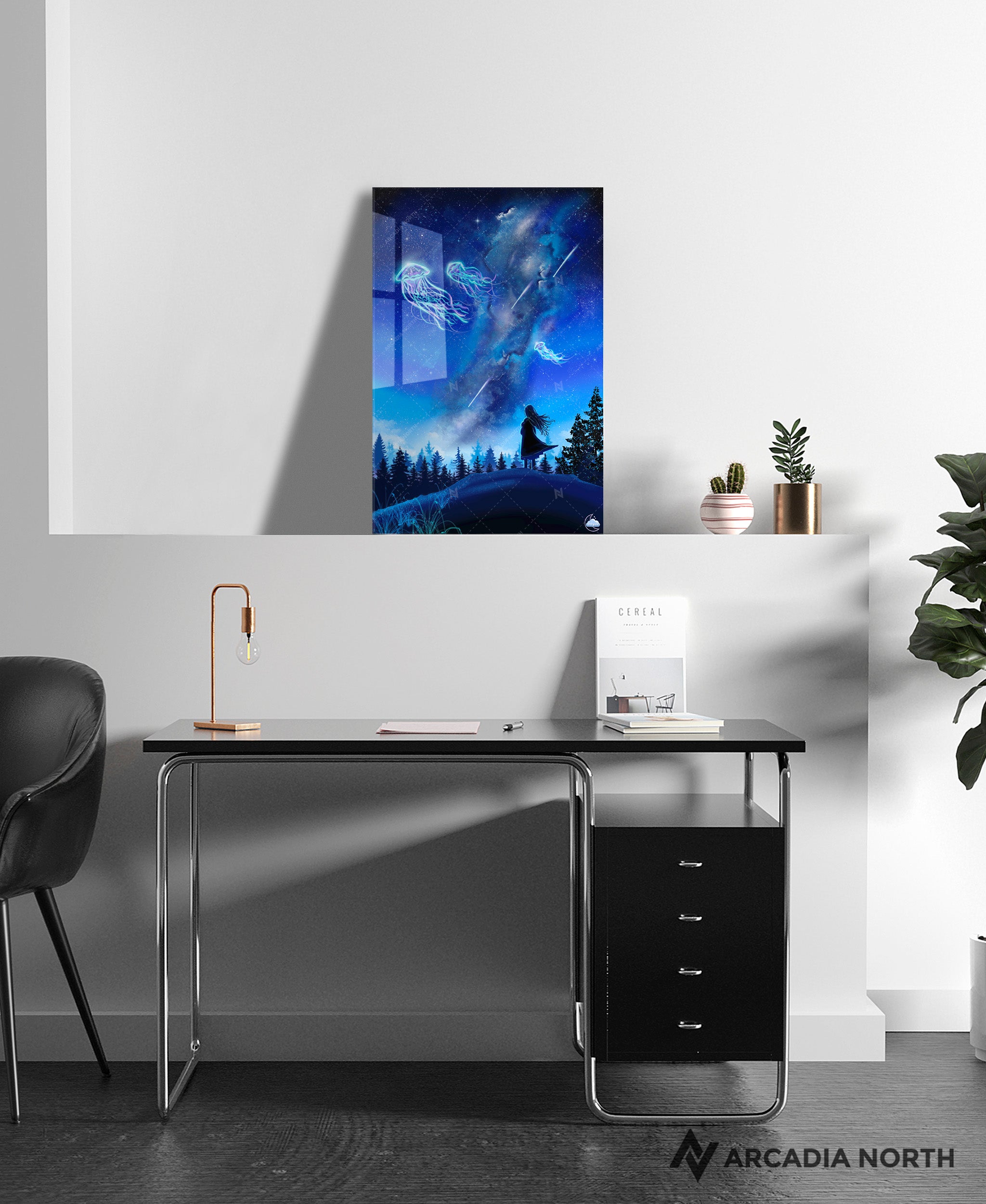 Arcadia North acrylic poster acrylic print. Galactic Illusions by French artist Nebyula. Backlightable acrylic wall art printed on acrylic.