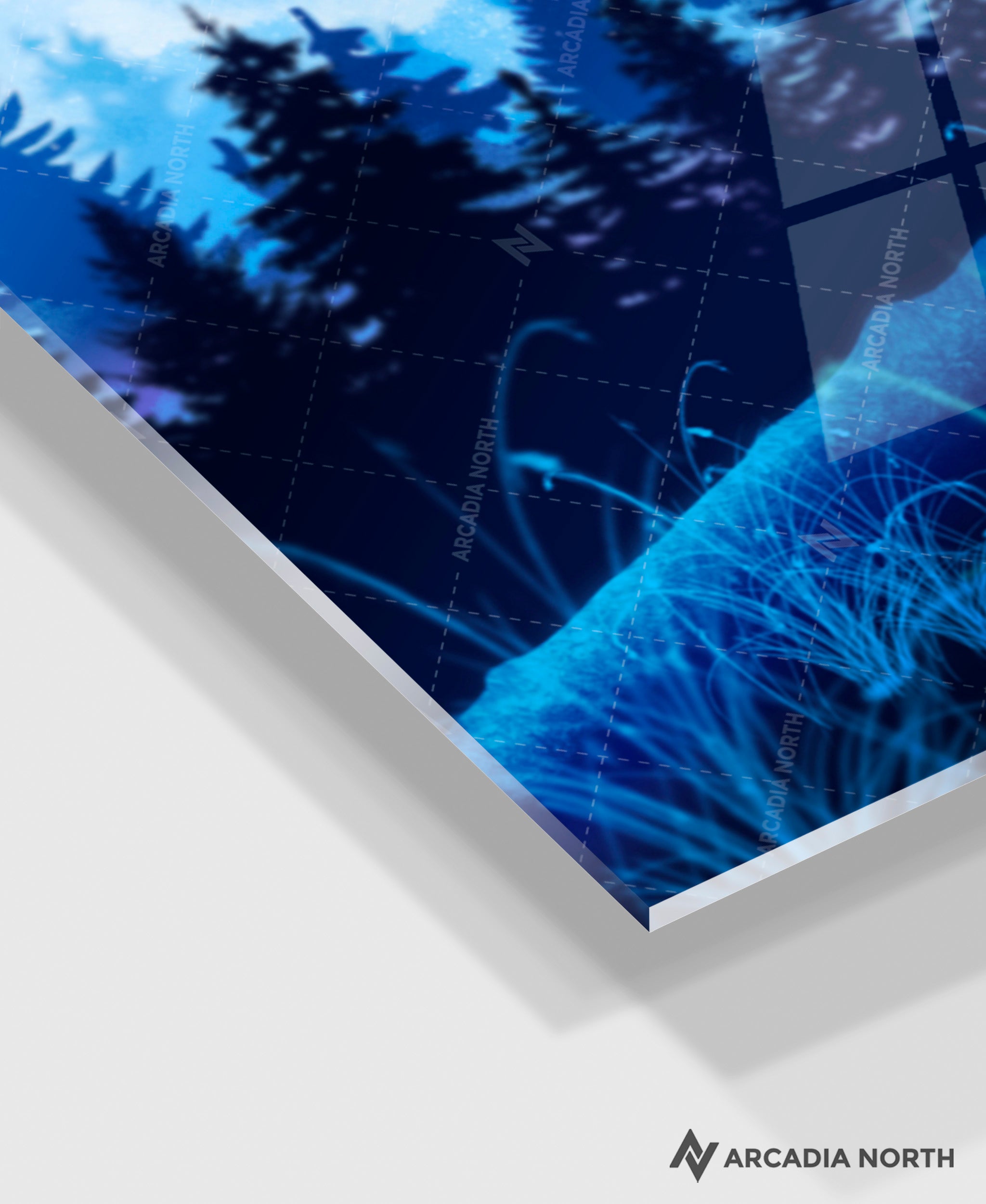 Arcadia North acrylic poster acrylic print. Galactic Illusions by French artist Nebyula. Backlightable acrylic wall art printed on acrylic.