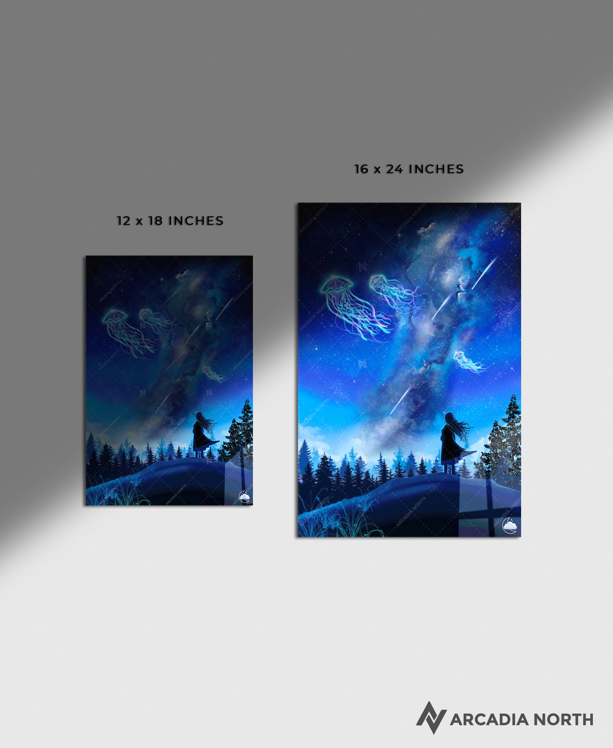 Arcadia North acrylic poster acrylic print. Galactic Illusions by French artist Nebyula. Backlightable acrylic wall art printed on acrylic.