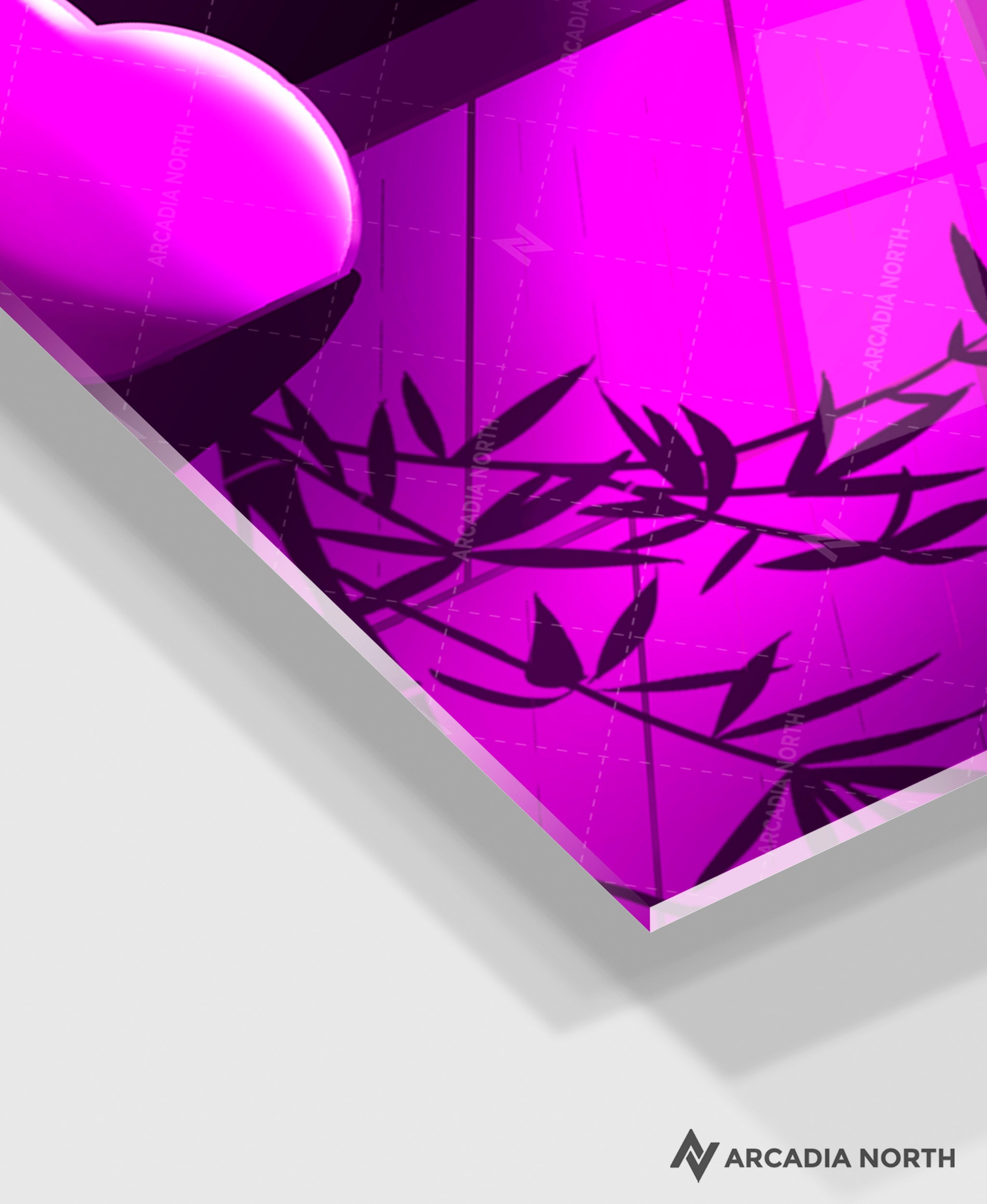 Arcadia North acrylic poster acrylic print. Lofi Nightfall by French artist Nebyula. Backlightable acrylic wall art printed on acrylic.