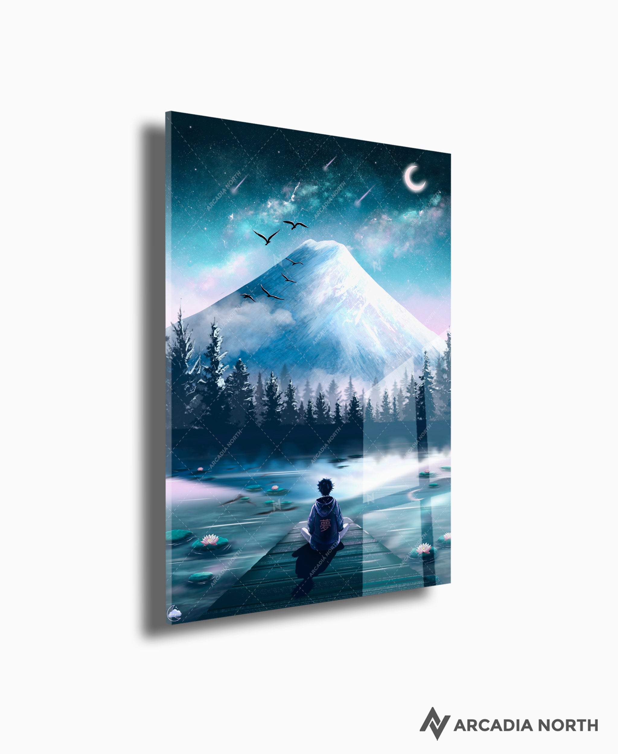 Arcadia North acrylic poster acrylic print. Nocturne Meditation by French artist Nebyula. Backlightable acrylic wall art printed on acrylic.