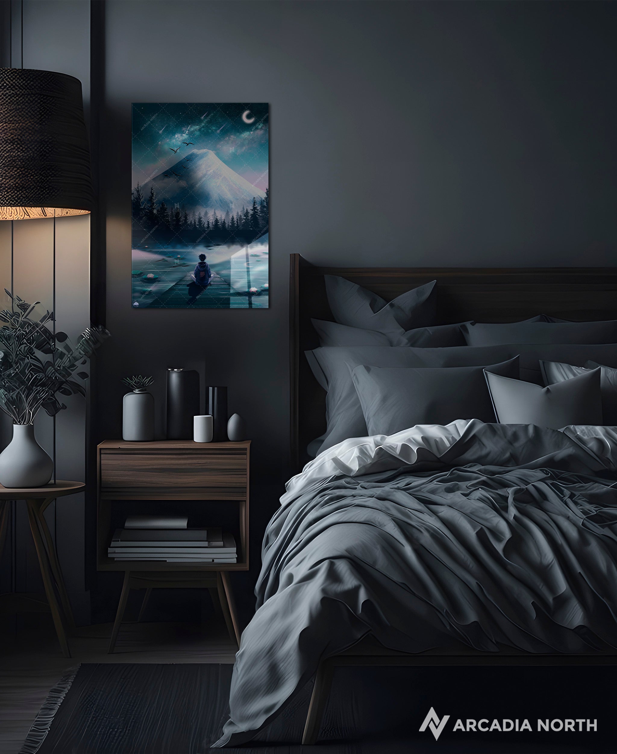 Arcadia North acrylic poster acrylic print. Nocturne Meditation by French artist Nebyula. Backlightable acrylic wall art printed on acrylic.