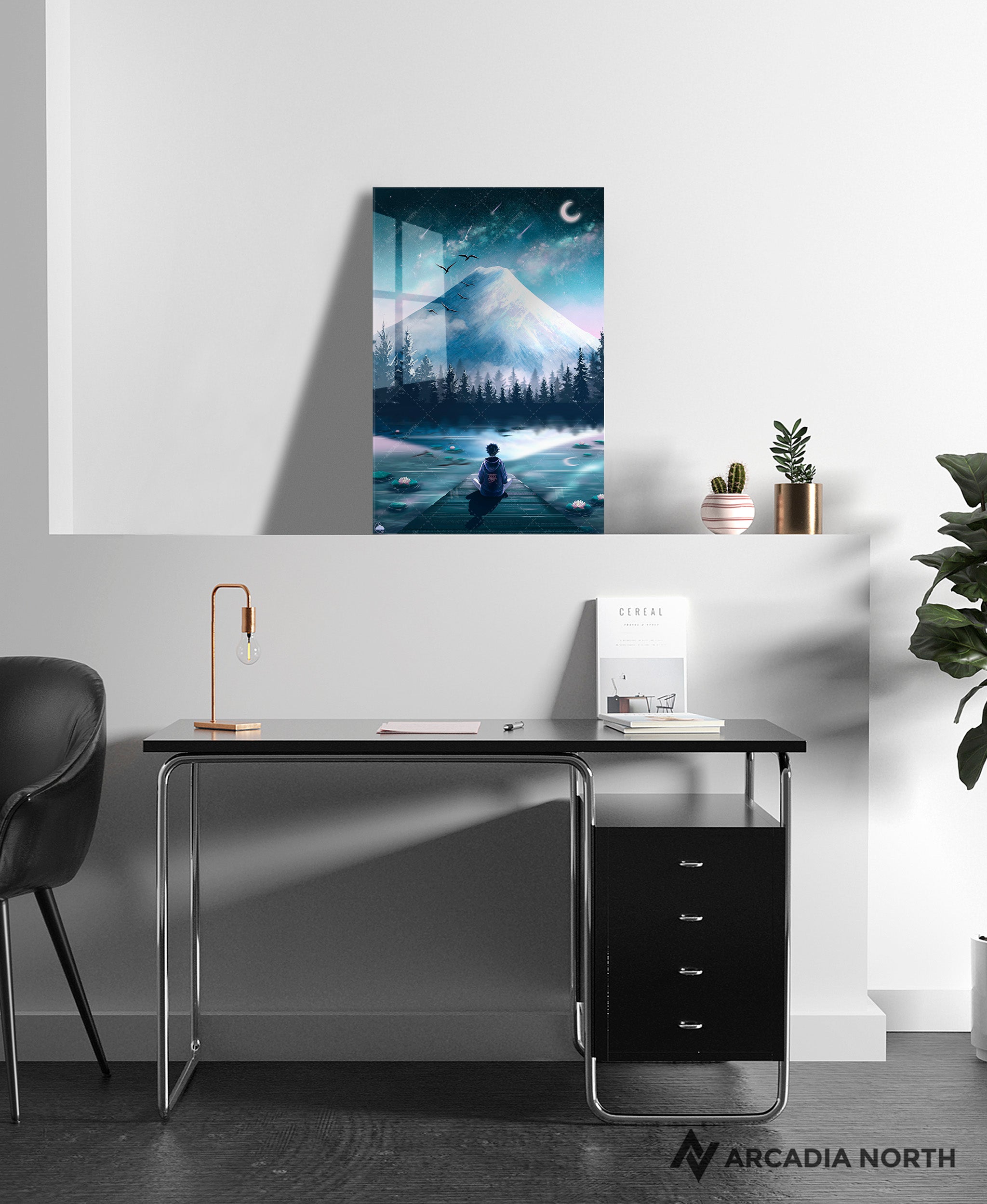 Arcadia North acrylic poster acrylic print. Nocturne Meditation by French artist Nebyula. Backlightable acrylic wall art printed on acrylic.