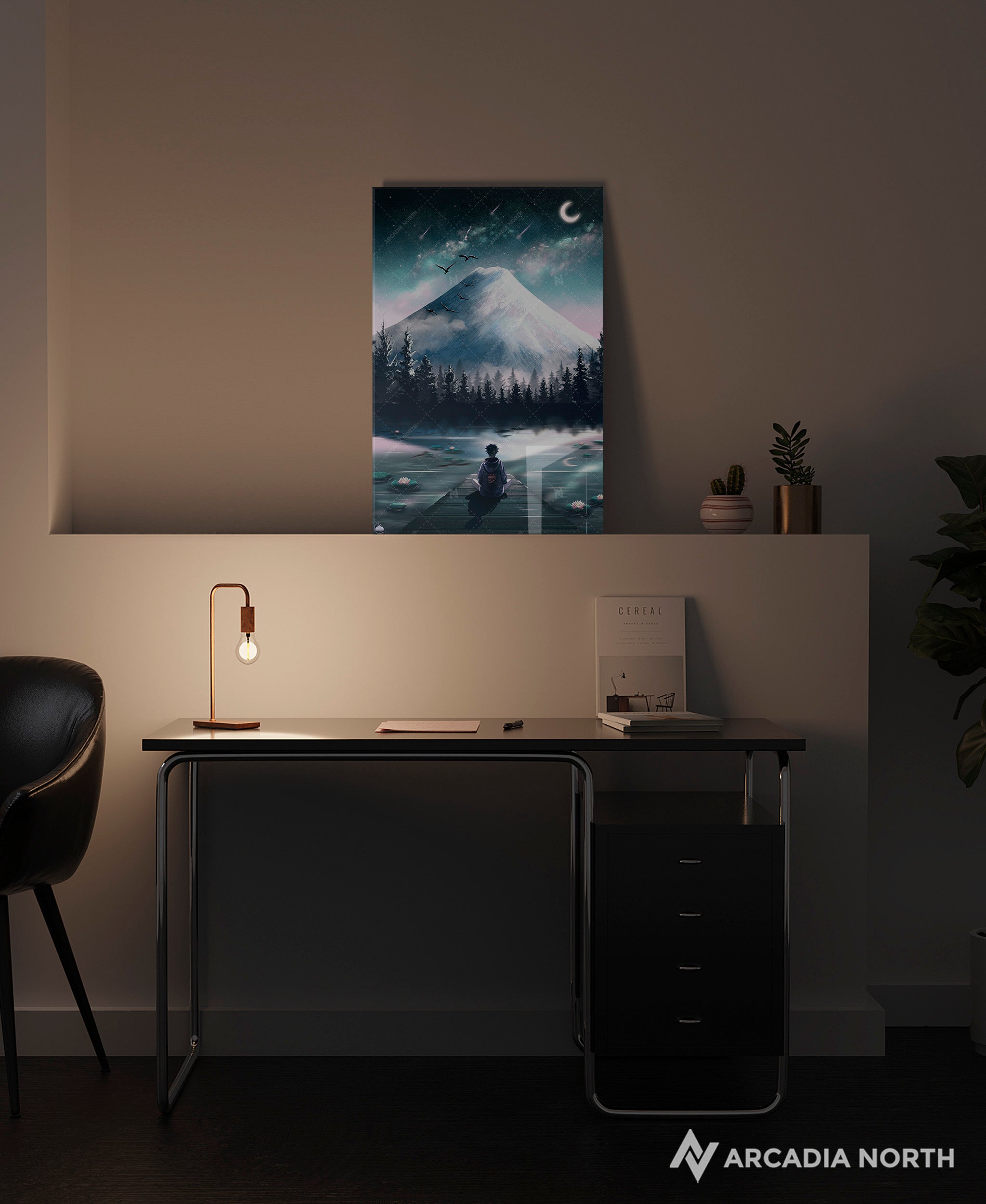 Arcadia North acrylic poster acrylic print. Nocturne Meditation by French artist Nebyula. Backlightable acrylic wall art printed on acrylic.