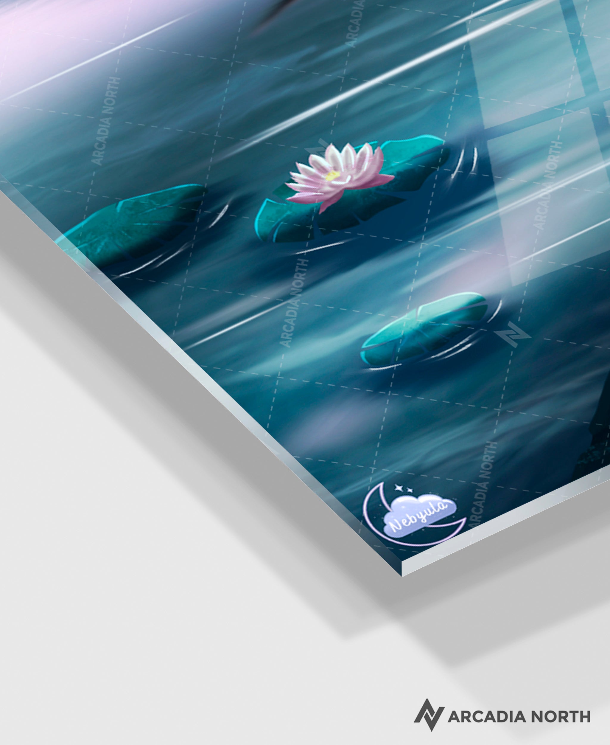 Arcadia North acrylic poster acrylic print. Nocturne Meditation by French artist Nebyula. Backlightable acrylic wall art printed on acrylic.