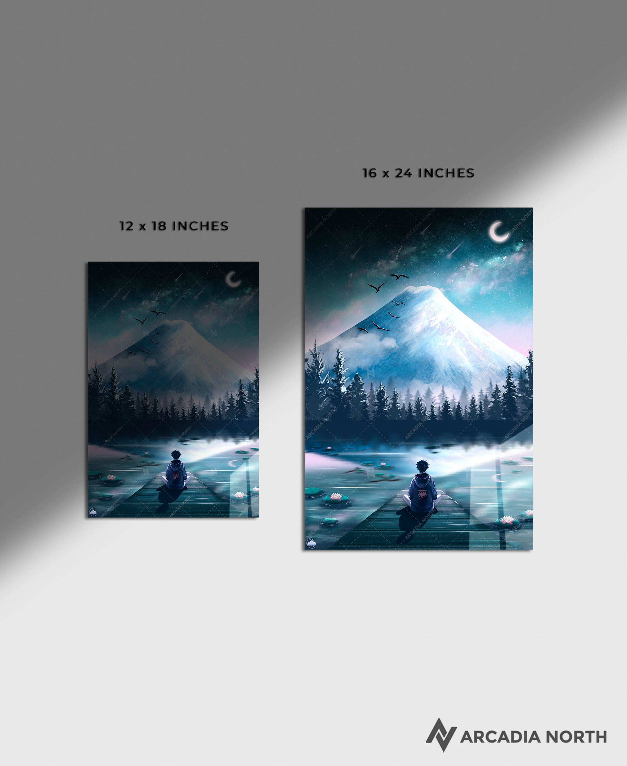 Arcadia North acrylic poster acrylic print. Nocturne Meditation by French artist Nebyula. Backlightable acrylic wall art printed on acrylic.