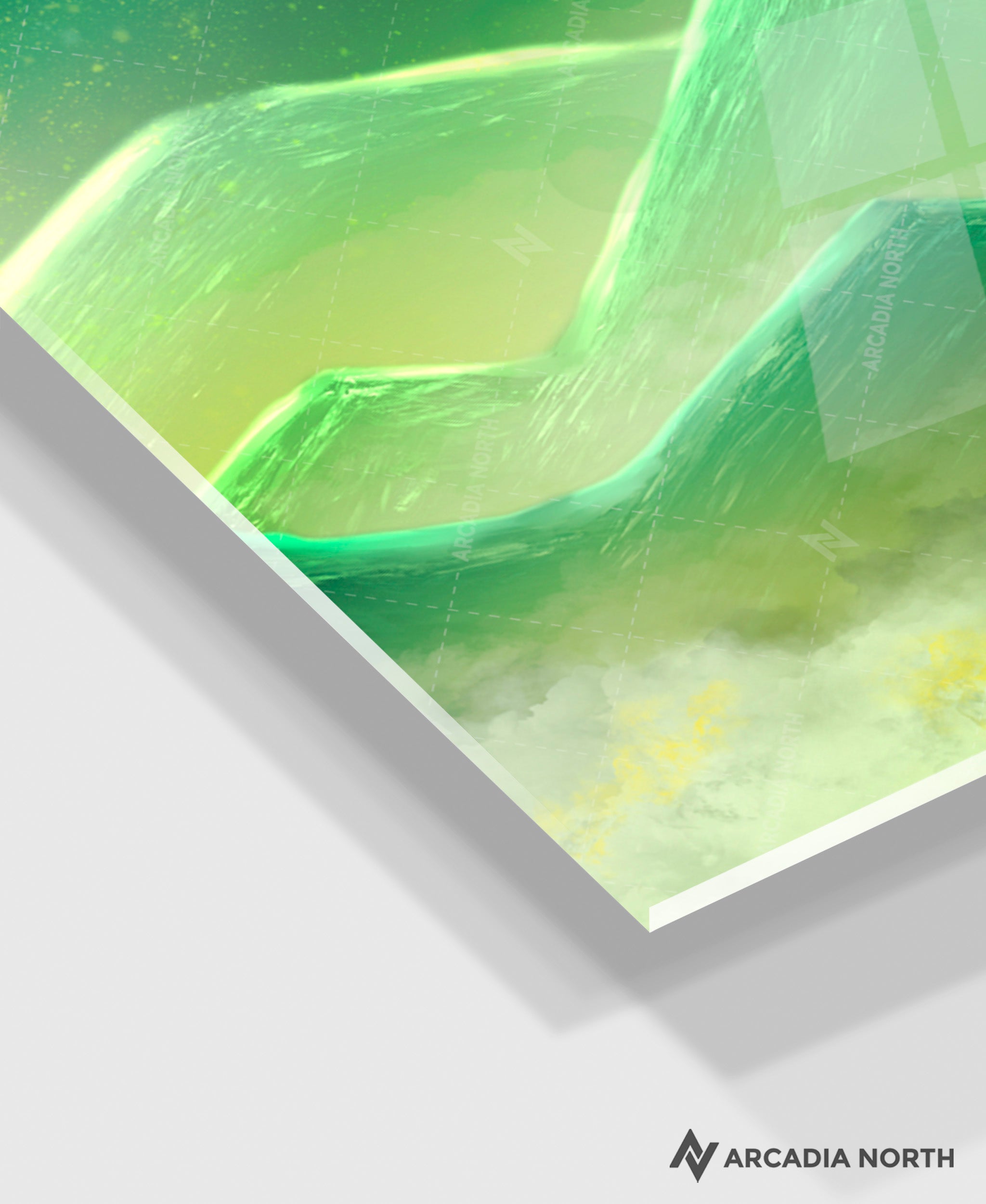 Arcadia North acrylic poster acrylic print. Northern Lights Guardian by French artist Nebyula. Backlightable acrylic wall art printed on acrylic.