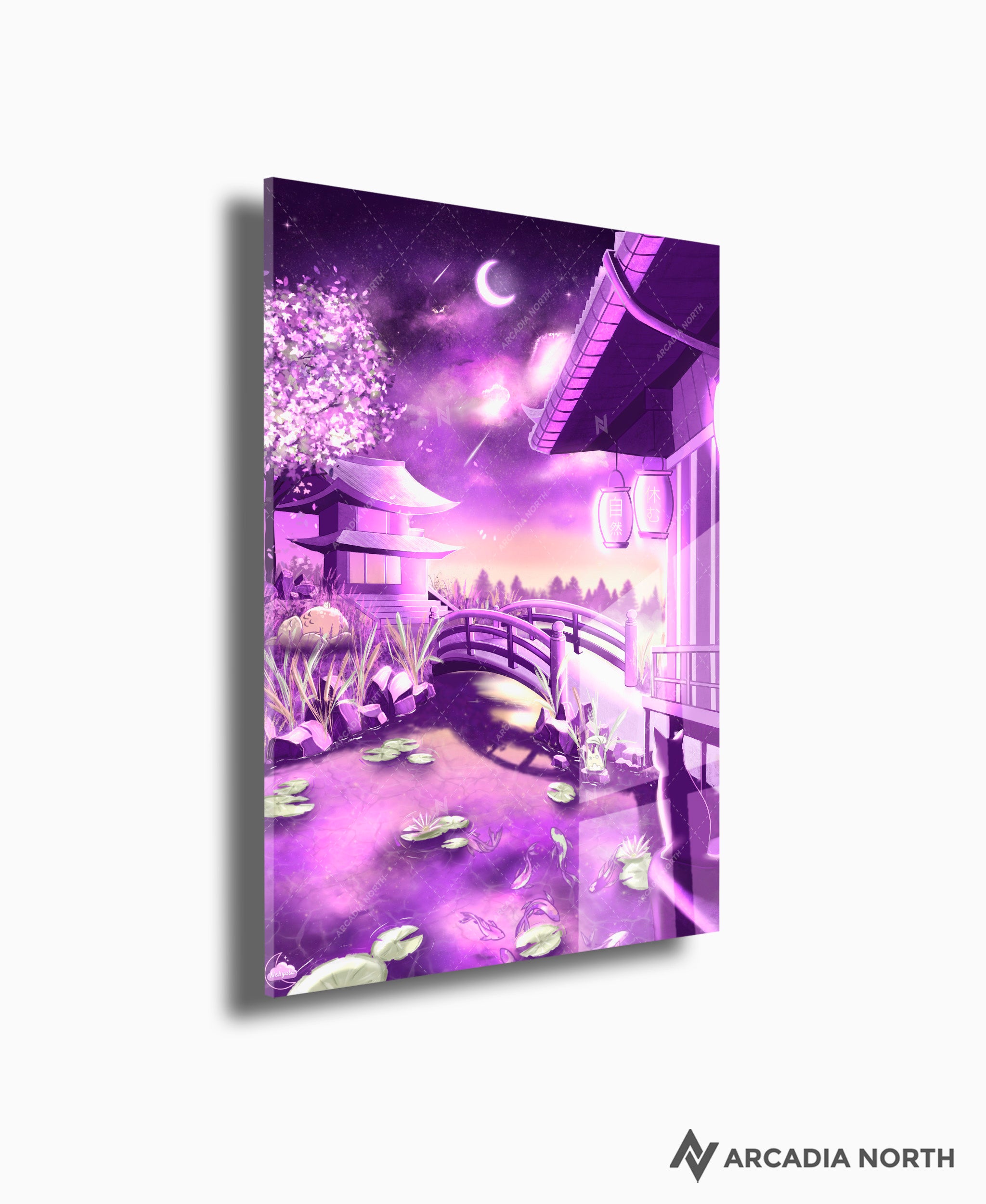 Arcadia North acrylic poster acrylic print. Purple Heaven by French artist Nebyula. Backlightable acrylic wall art printed on acrylic.