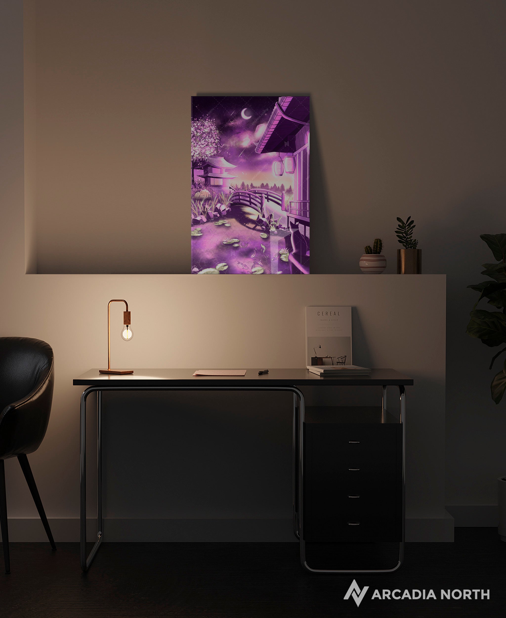 Arcadia North acrylic poster acrylic print. Purple Heaven by French artist Nebyula. Backlightable acrylic wall art printed on acrylic.
