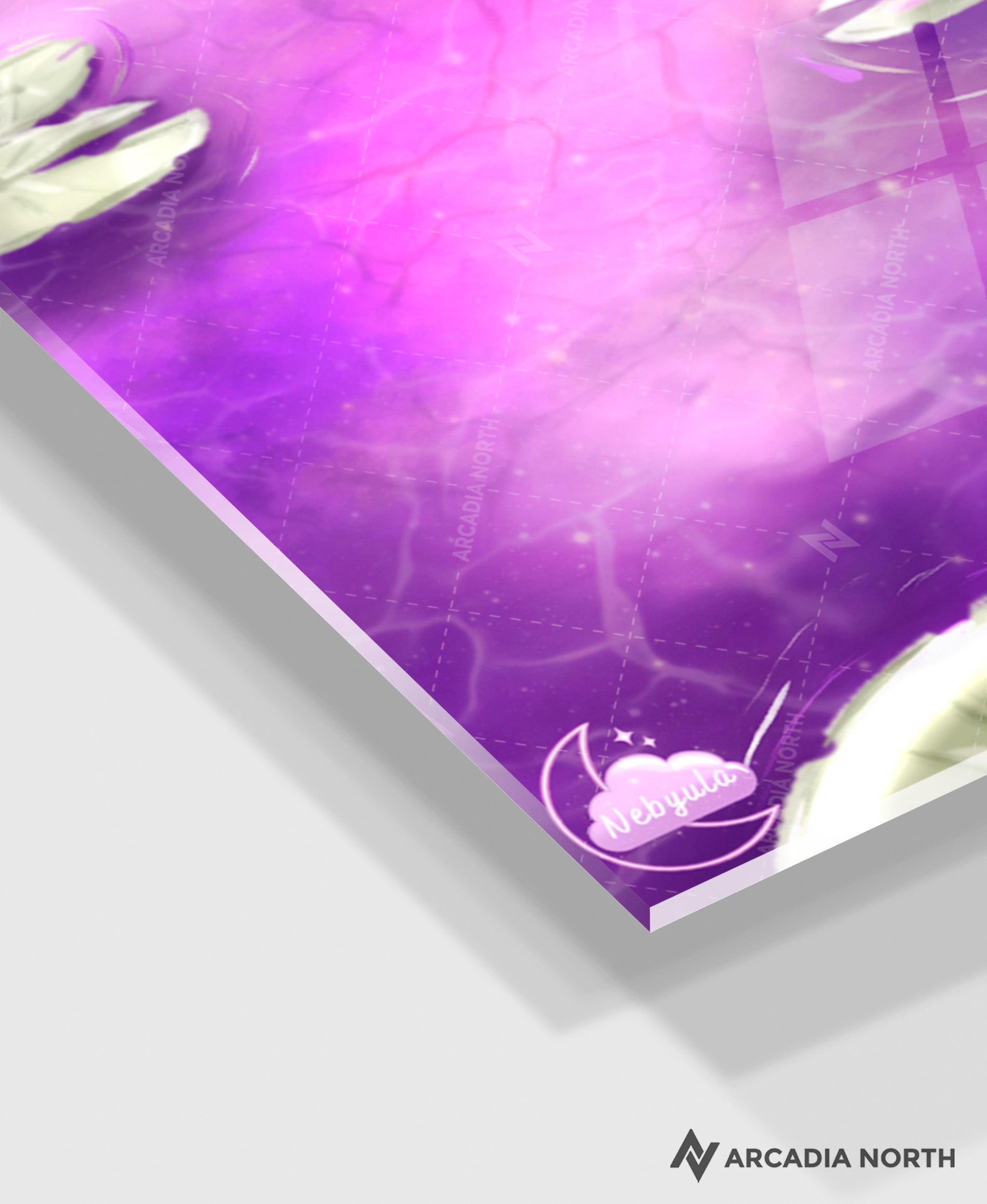 Arcadia North acrylic poster acrylic print. Purple Heaven by French artist Nebyula. Backlightable acrylic wall art printed on acrylic.