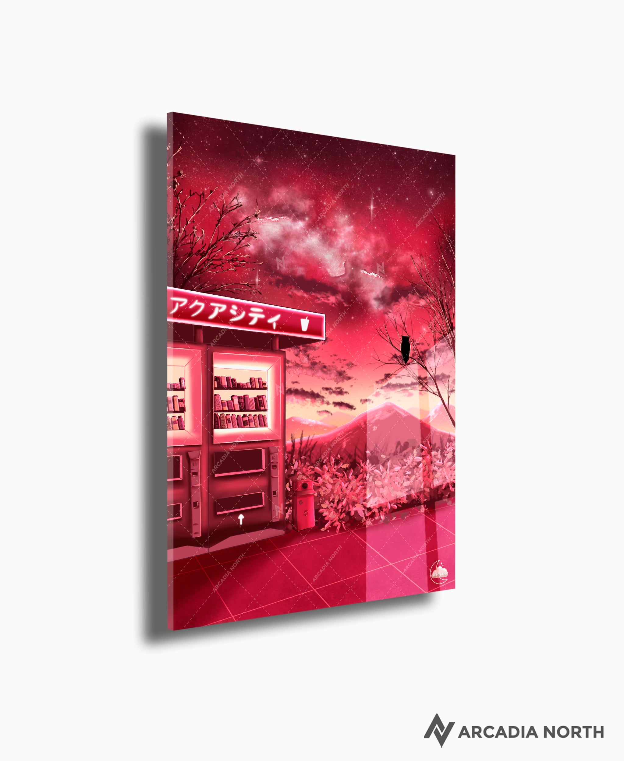 Arcadia North acrylic poster acrylic print. Stargazing Stop by French artist Nebyula. Backlightable acrylic wall art printed on acrylic.