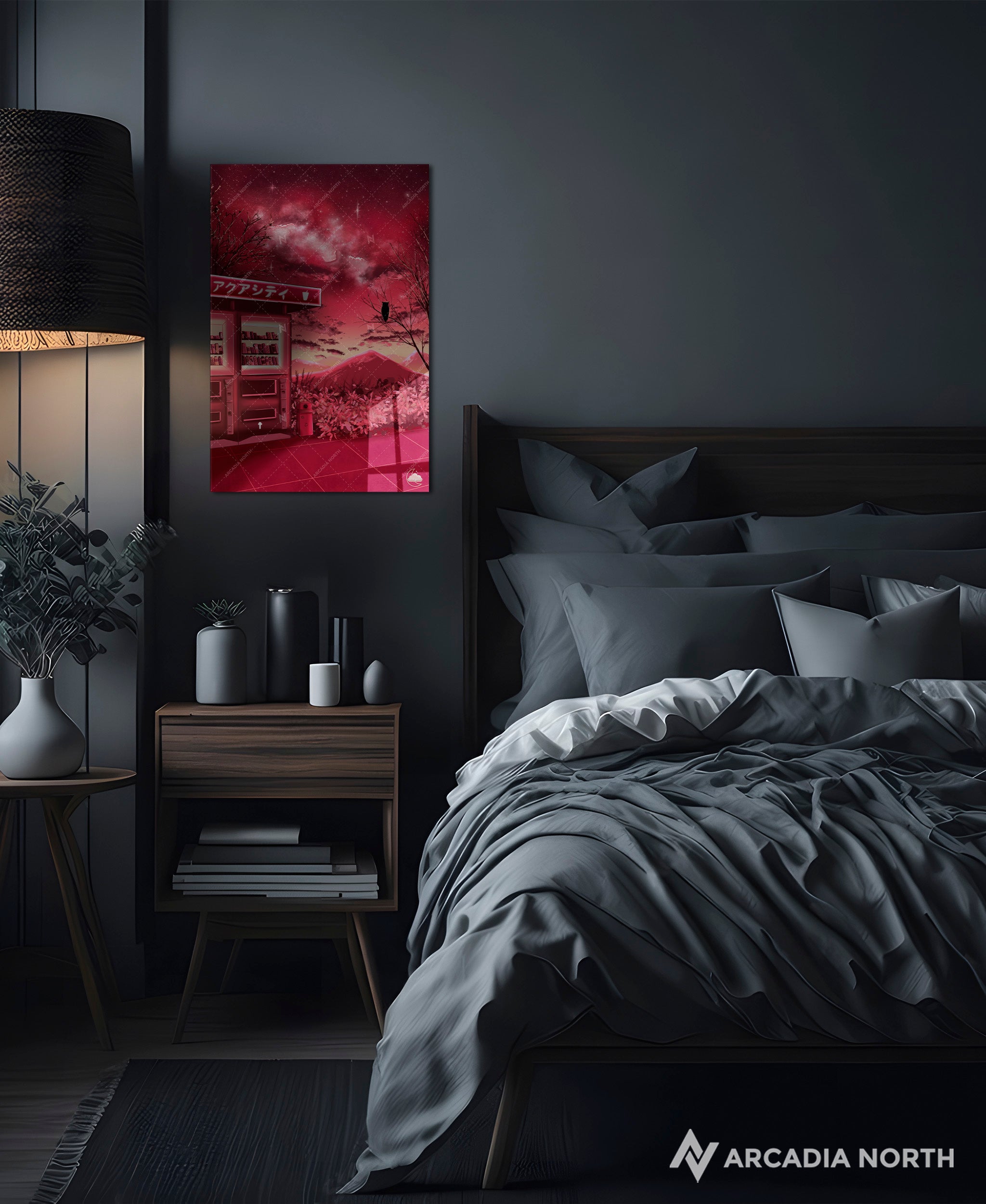 Arcadia North acrylic poster acrylic print. Stargazing Stop by French artist Nebyula. Backlightable acrylic wall art printed on acrylic.