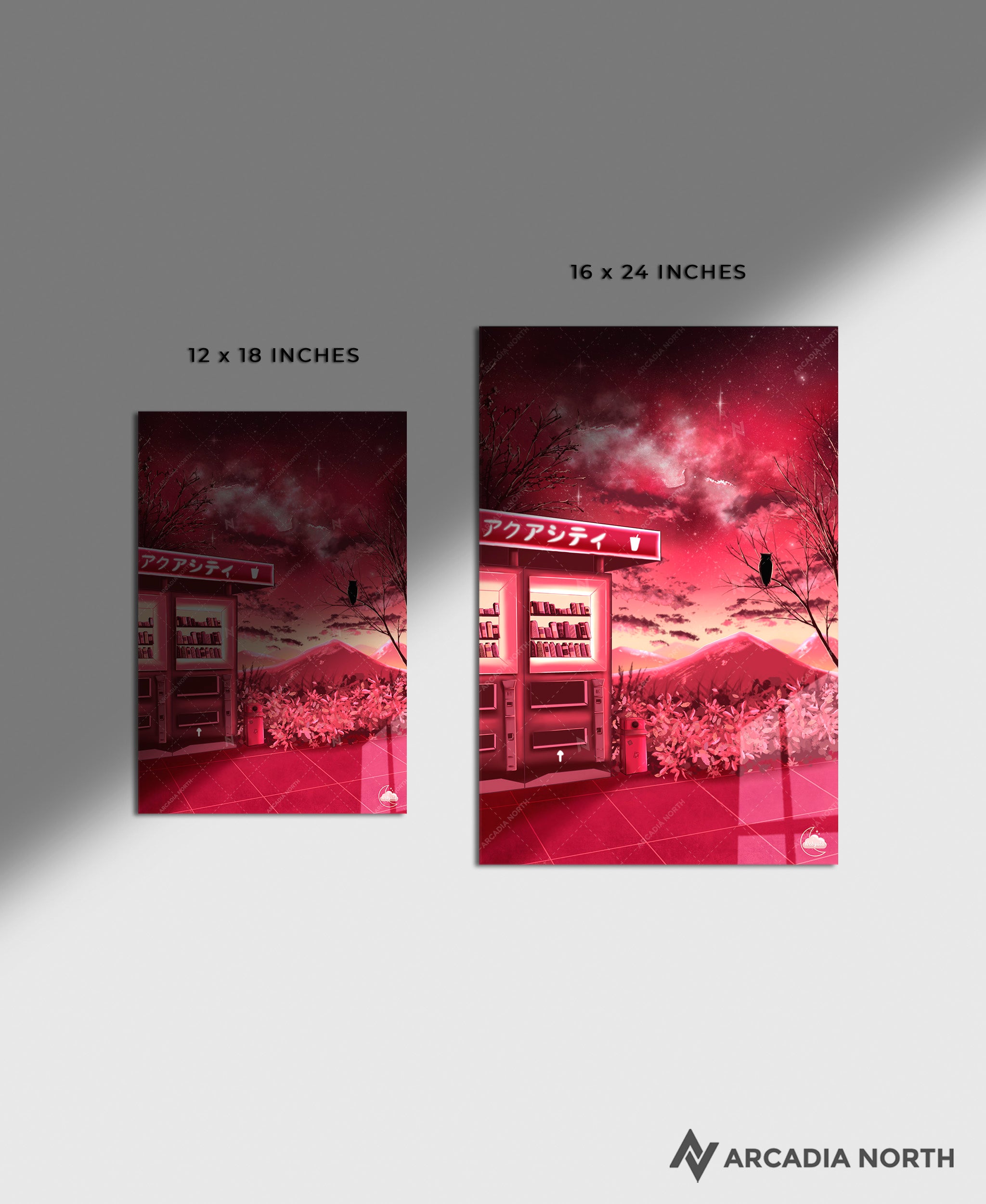 Arcadia North acrylic poster acrylic print. Stargazing Stop by French artist Nebyula. Backlightable acrylic wall art printed on acrylic.