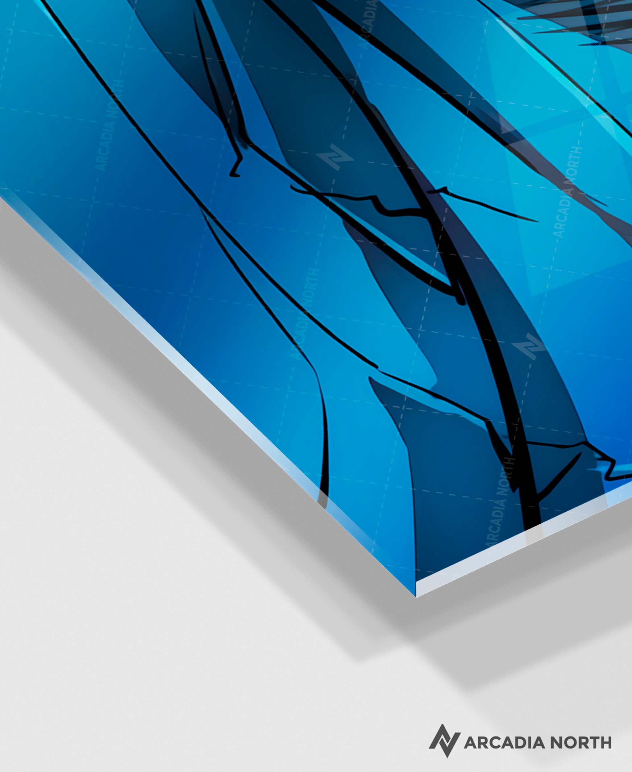 Solo Leveling anime acrylic poster by Arcadia North. Statue of God manga smiling. Acrylic wall art printed on acrylic.