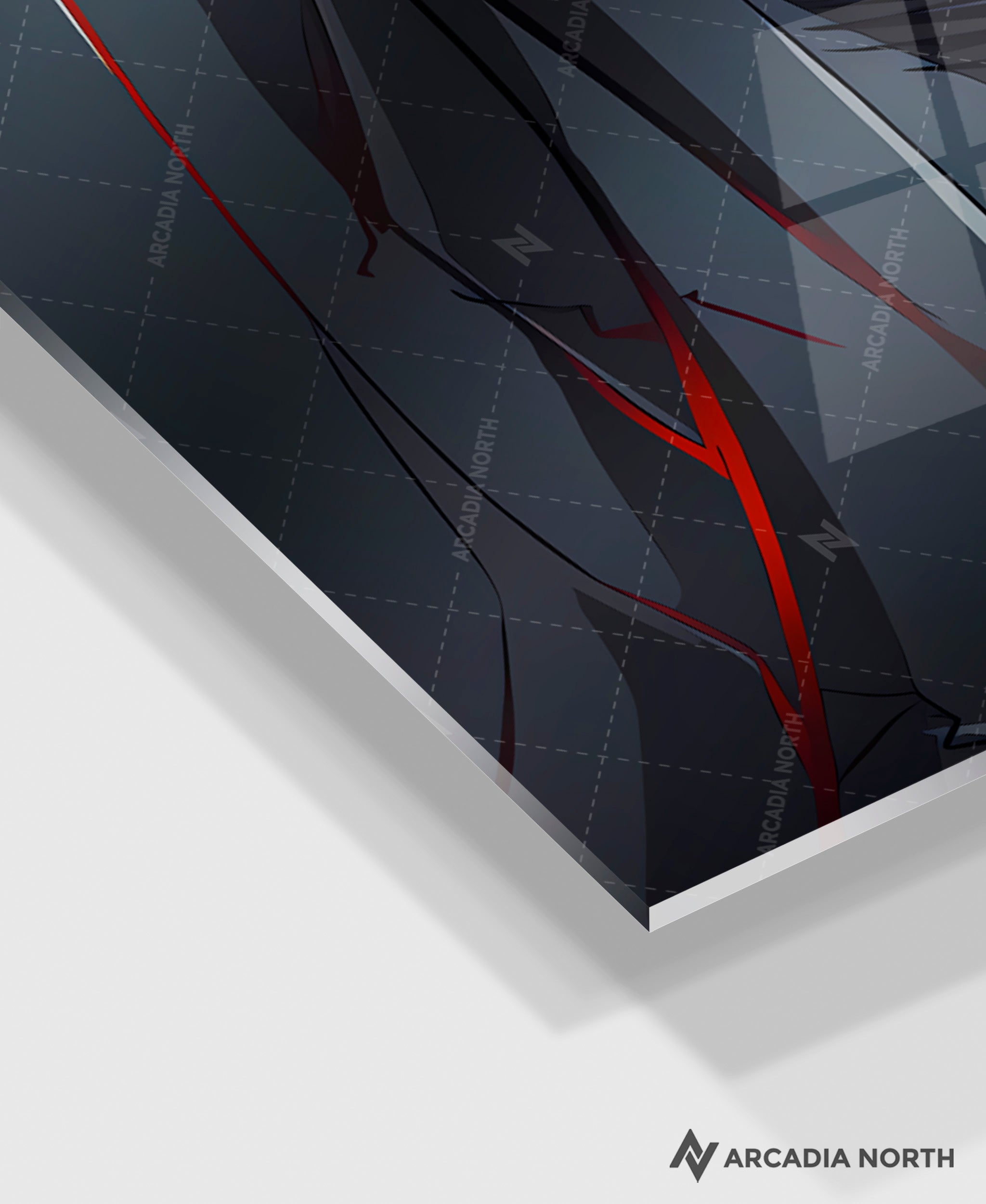 Solo Leveling anime acrylic poster by Arcadia North. Statue of God manga smiling. Acrylic wall art printed on acrylic.