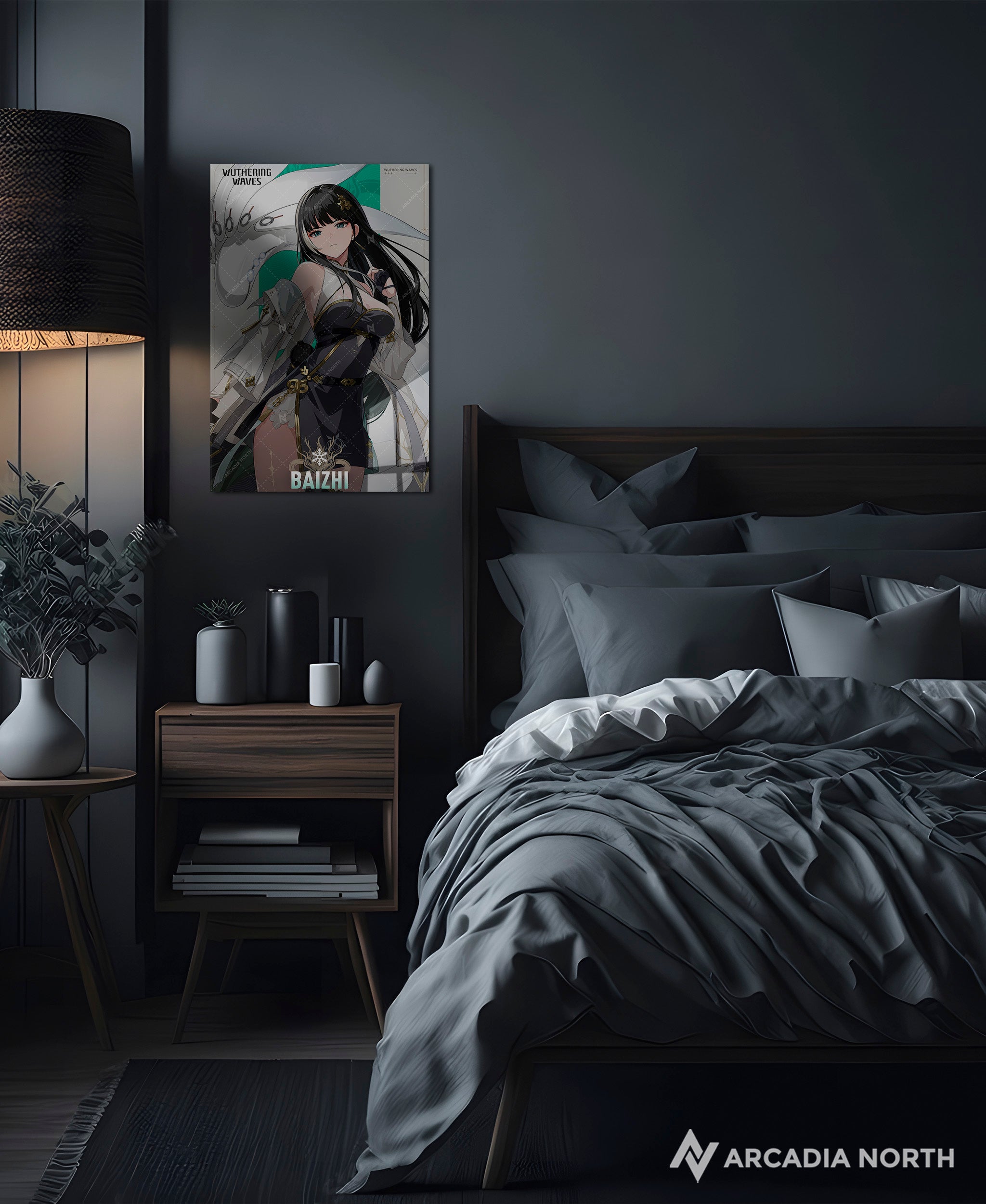 Wuthering Waves WuWa gaming acrylic poster by Arcadia North. Baizhi Character Card. Acrylic wall art printed on acrylic.