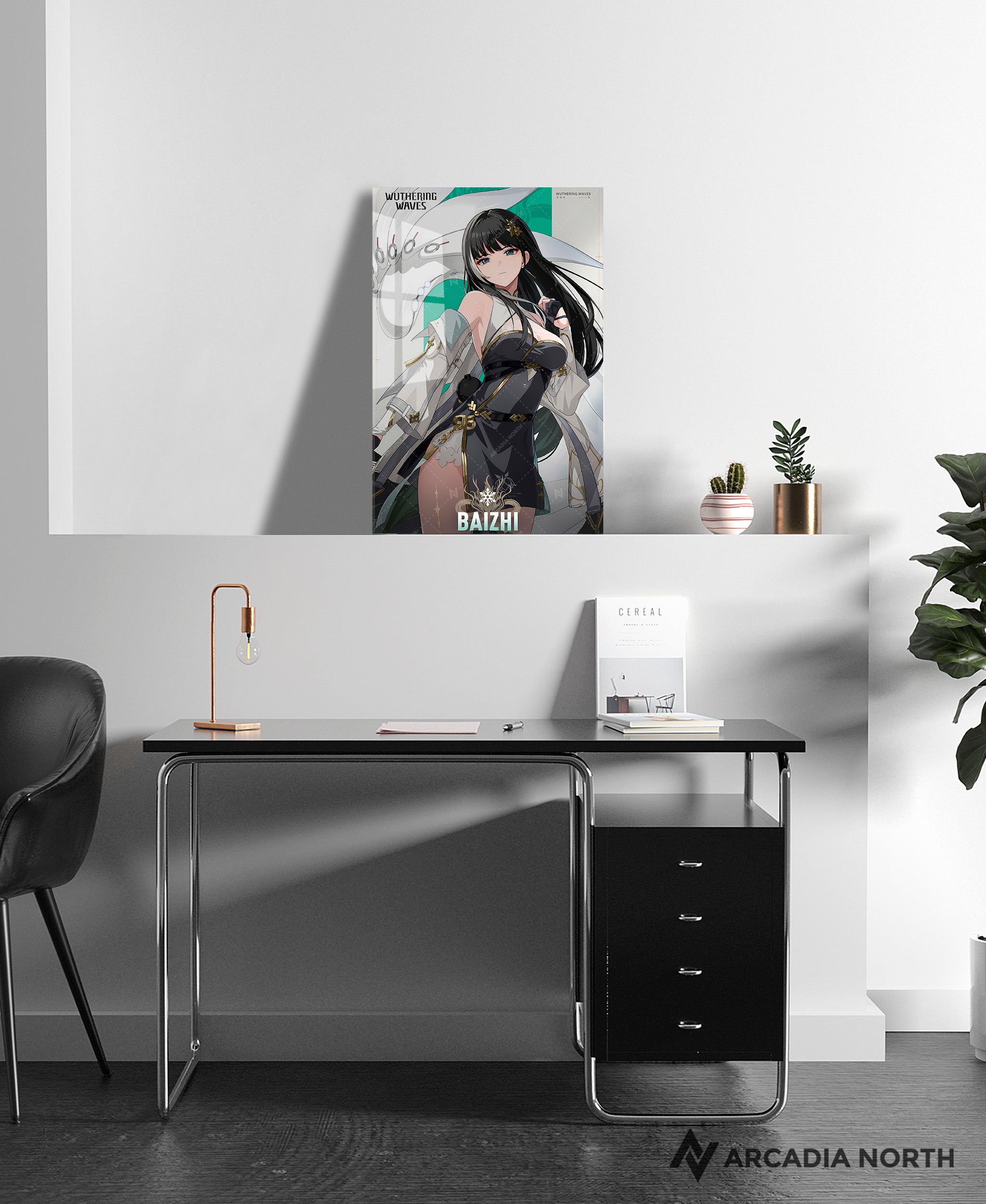 Wuthering Waves WuWa gaming acrylic poster by Arcadia North. Baizhi Character Card. Acrylic wall art printed on acrylic.
