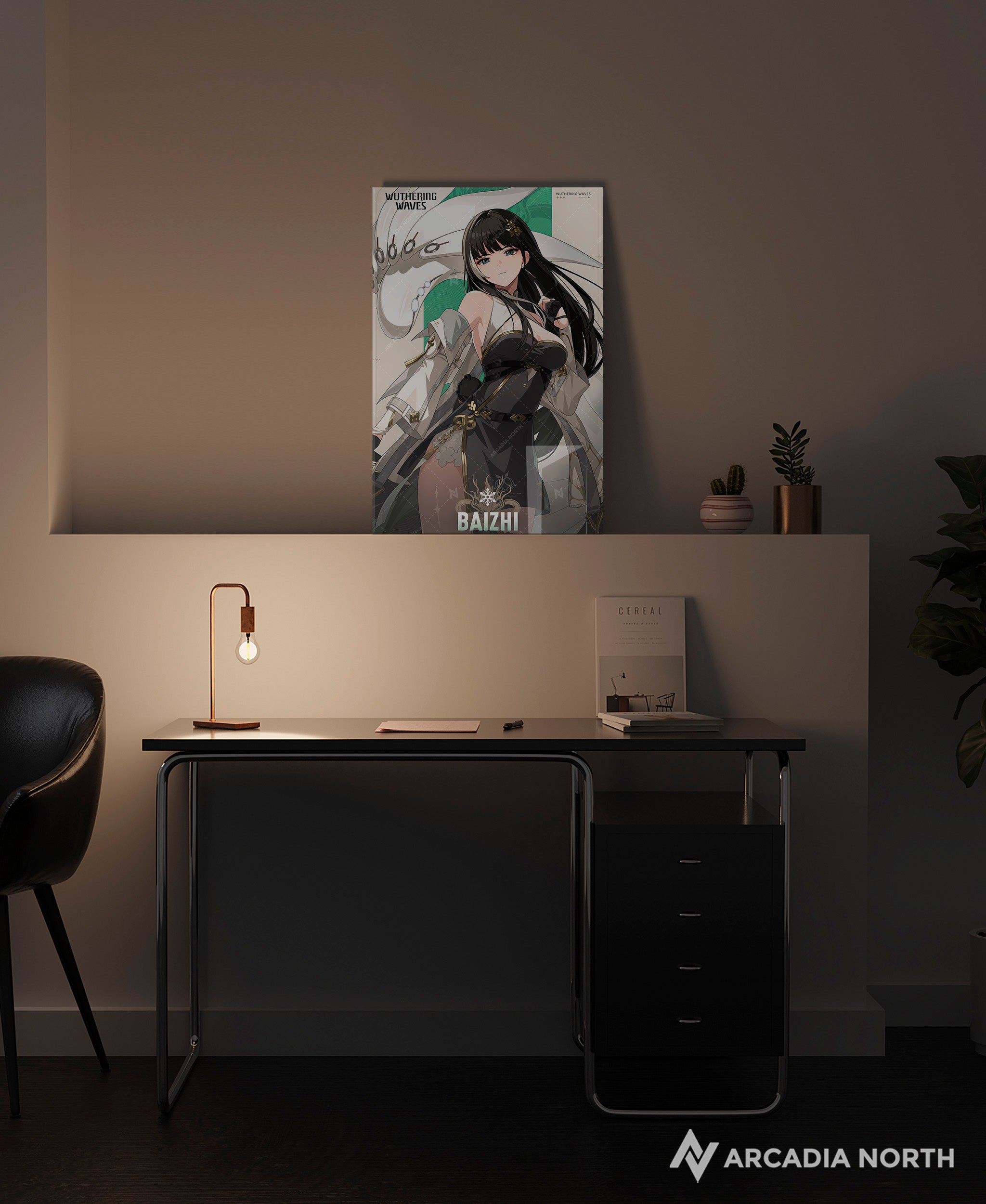 Wuthering Waves WuWa gaming acrylic poster by Arcadia North. Baizhi Character Card. Acrylic wall art printed on acrylic.