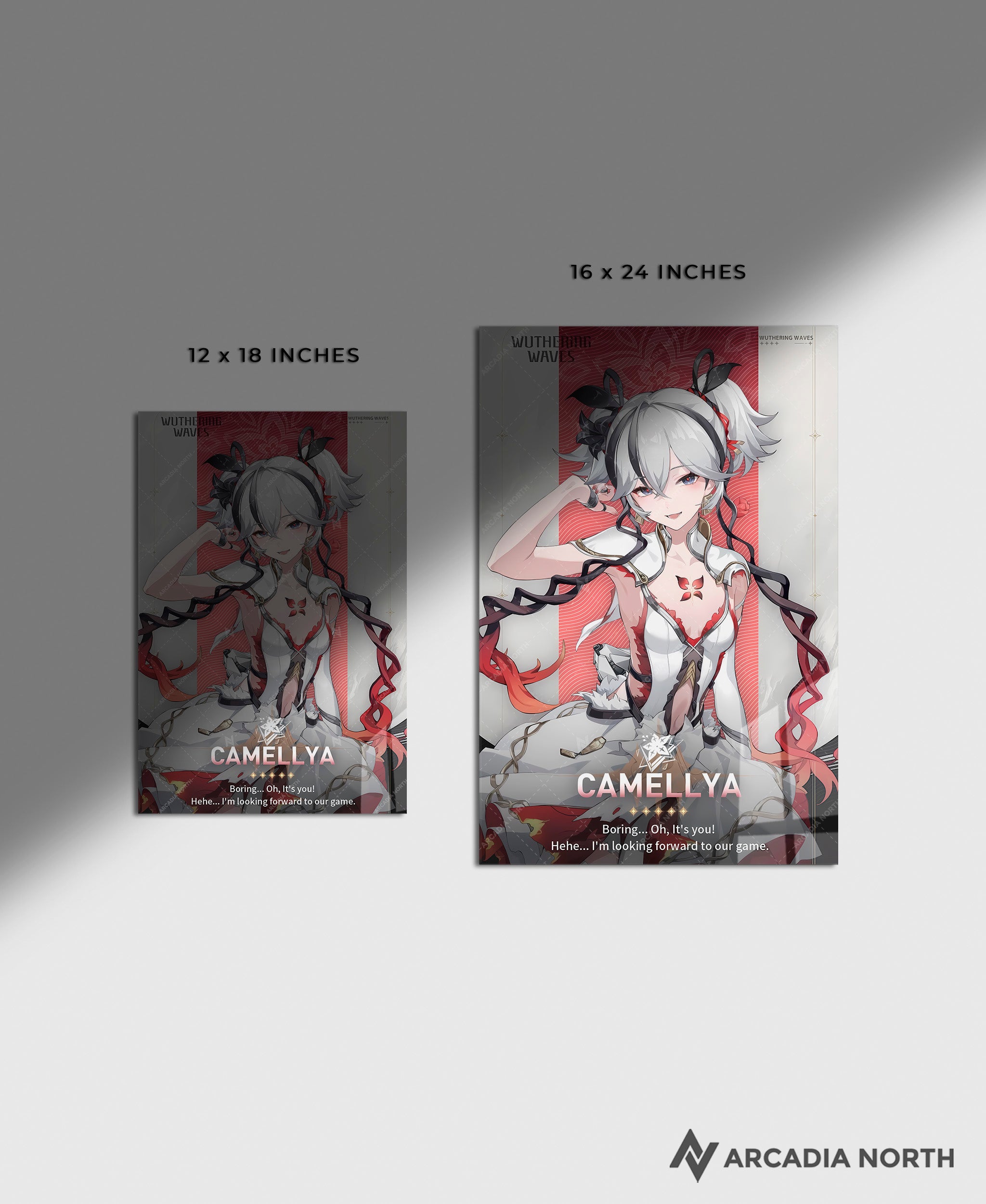 Wuthering Waves WuWa gaming acrylic poster by Arcadia North. Camellya Character Card. Acrylic wall art printed on acrylic.