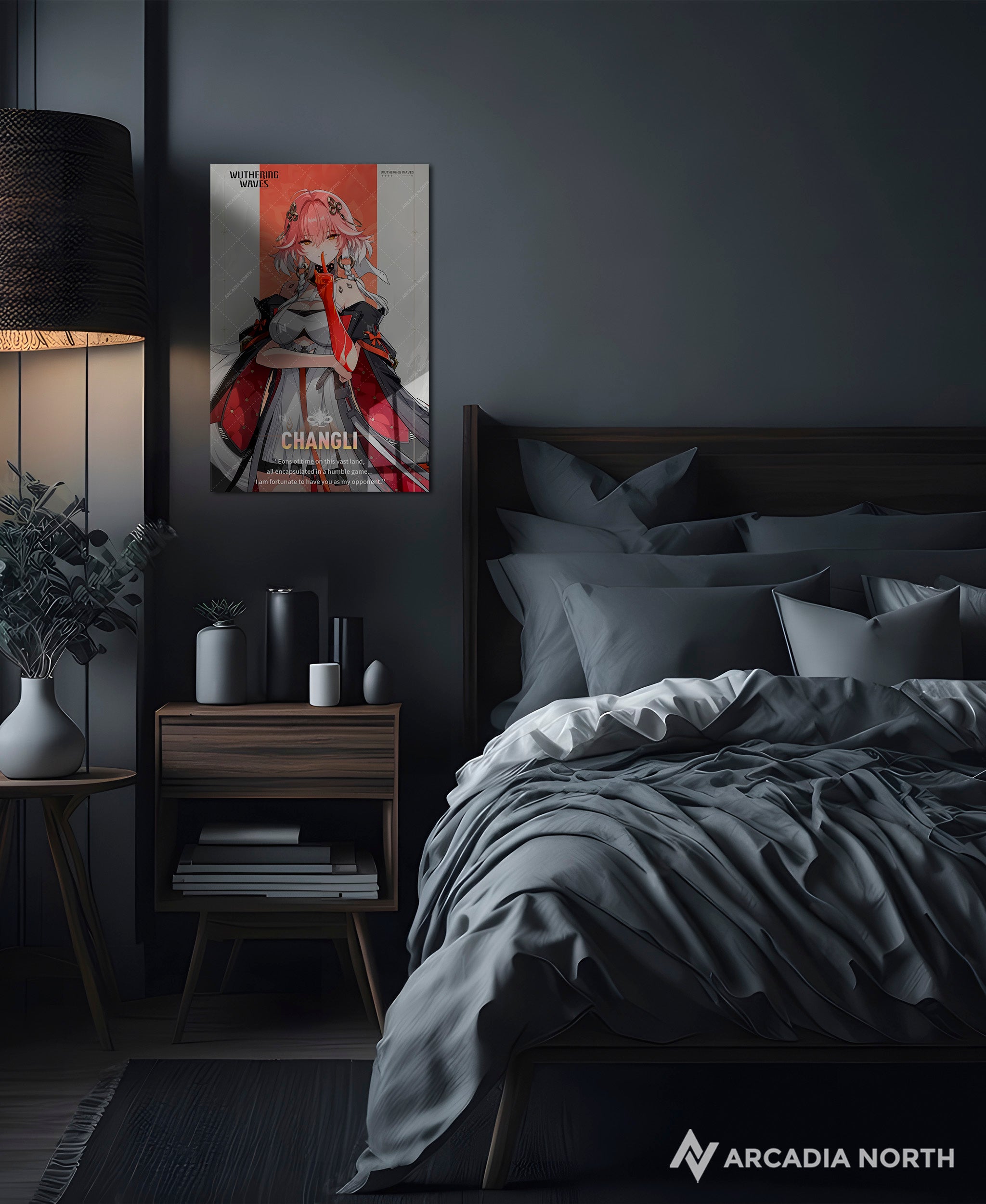 Wuthering Waves WuWa gaming acrylic poster by Arcadia North. Changli Character Card. Acrylic wall art printed on acrylic.