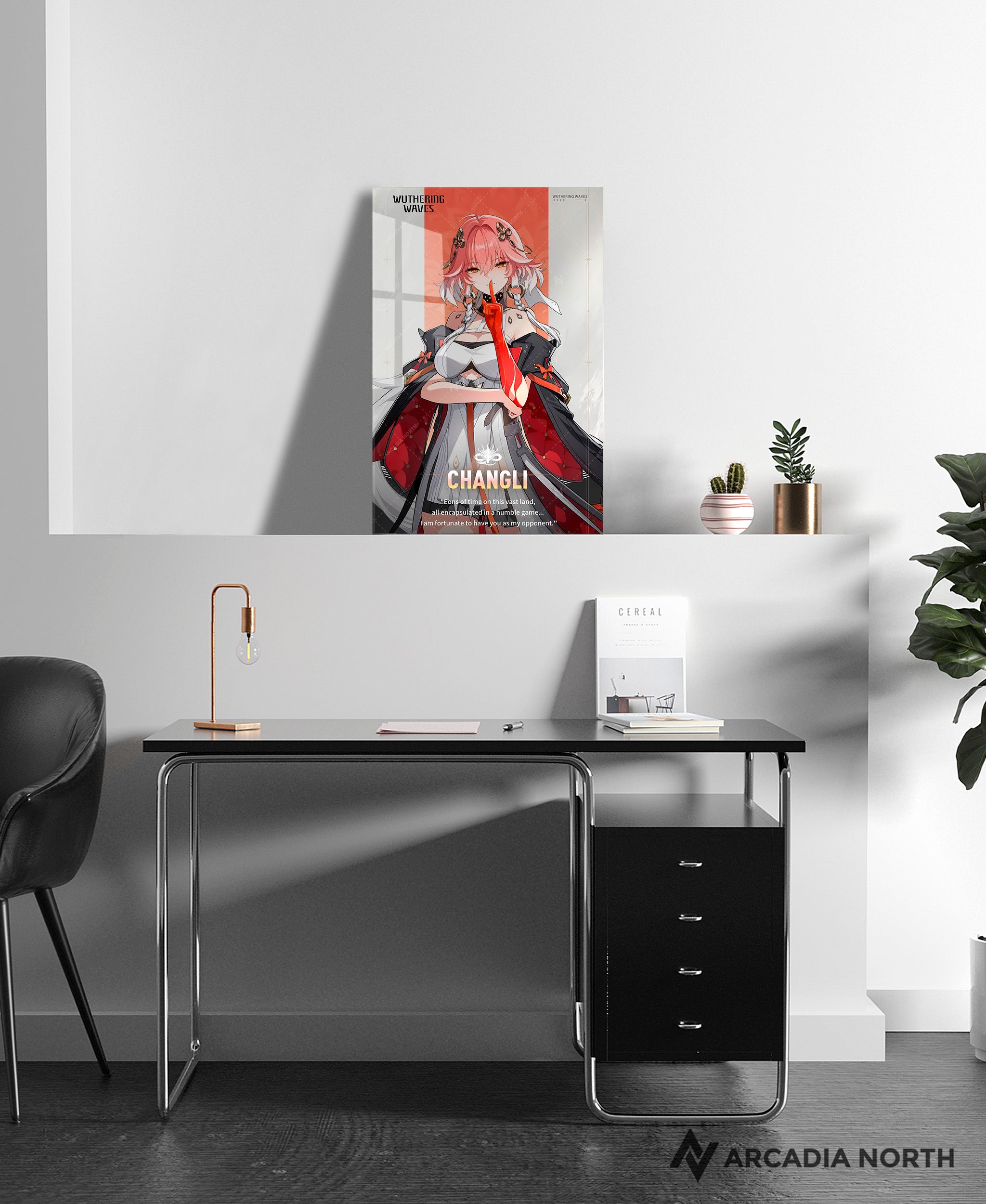 Wuthering Waves WuWa gaming acrylic poster by Arcadia North. Changli Character Card. Acrylic wall art printed on acrylic.