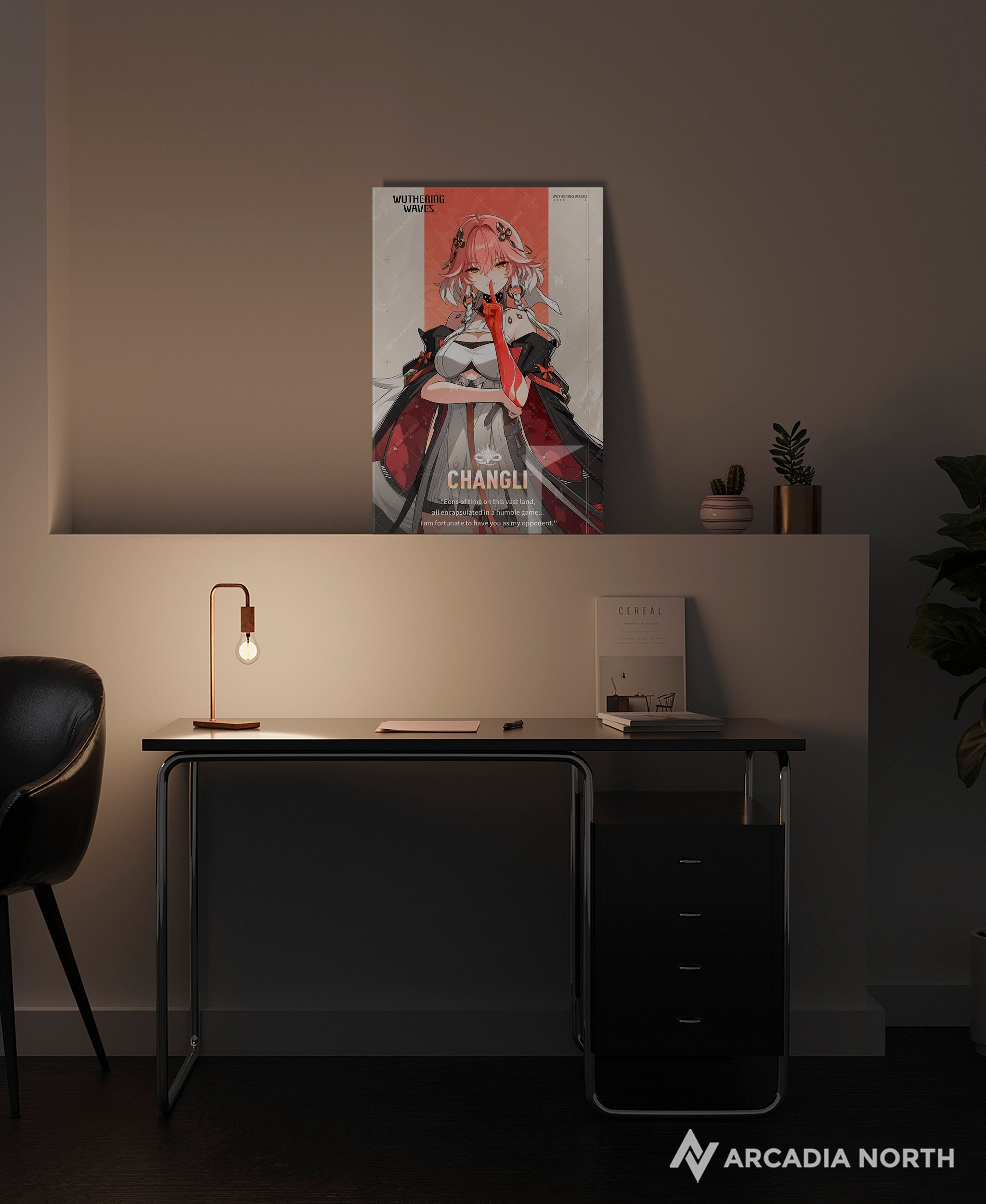 Wuthering Waves WuWa gaming acrylic poster by Arcadia North. Changli Character Card. Acrylic wall art printed on acrylic.