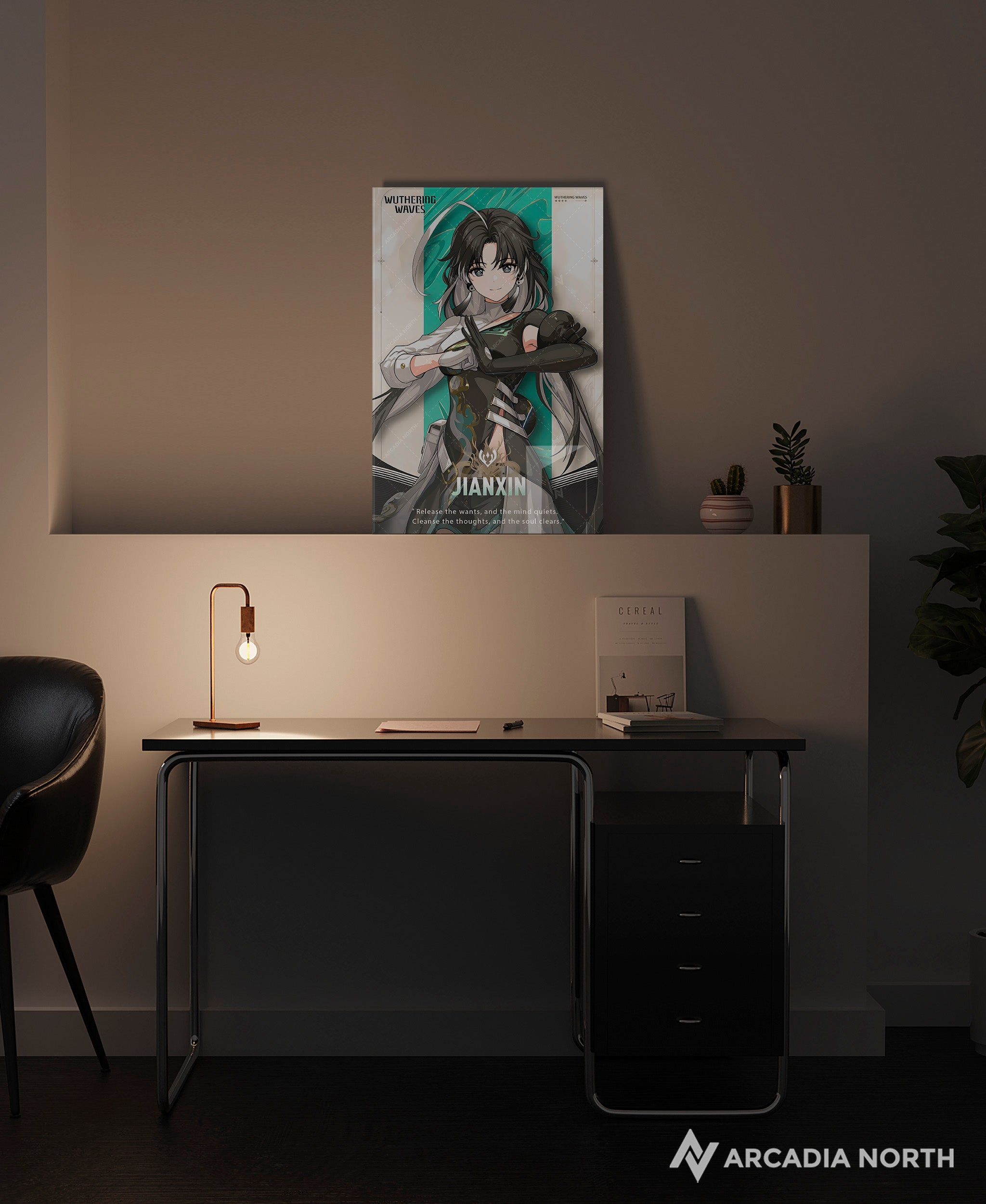 Wuthering Waves WuWa gaming acrylic poster by Arcadia North. Jianxin Character Card. Acrylic wall art printed on acrylic.