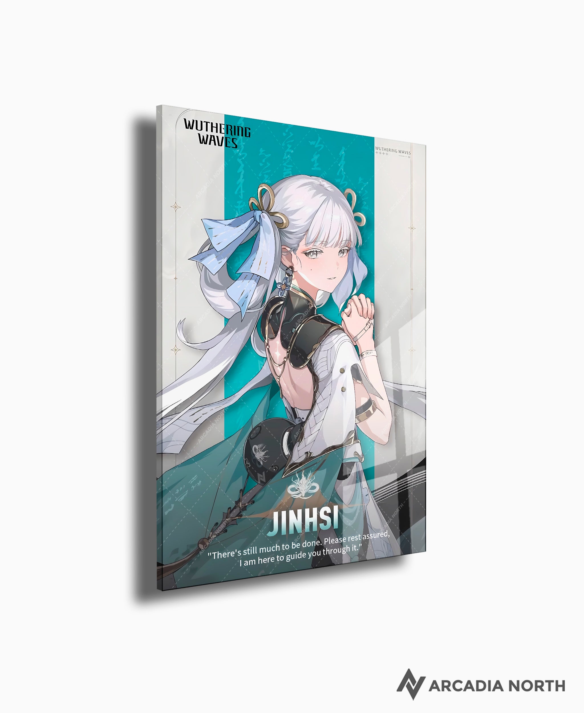 Wuthering Waves WuWa gaming acrylic poster by Arcadia North. Jinhsi Character Card. Acrylic wall art printed on acrylic.