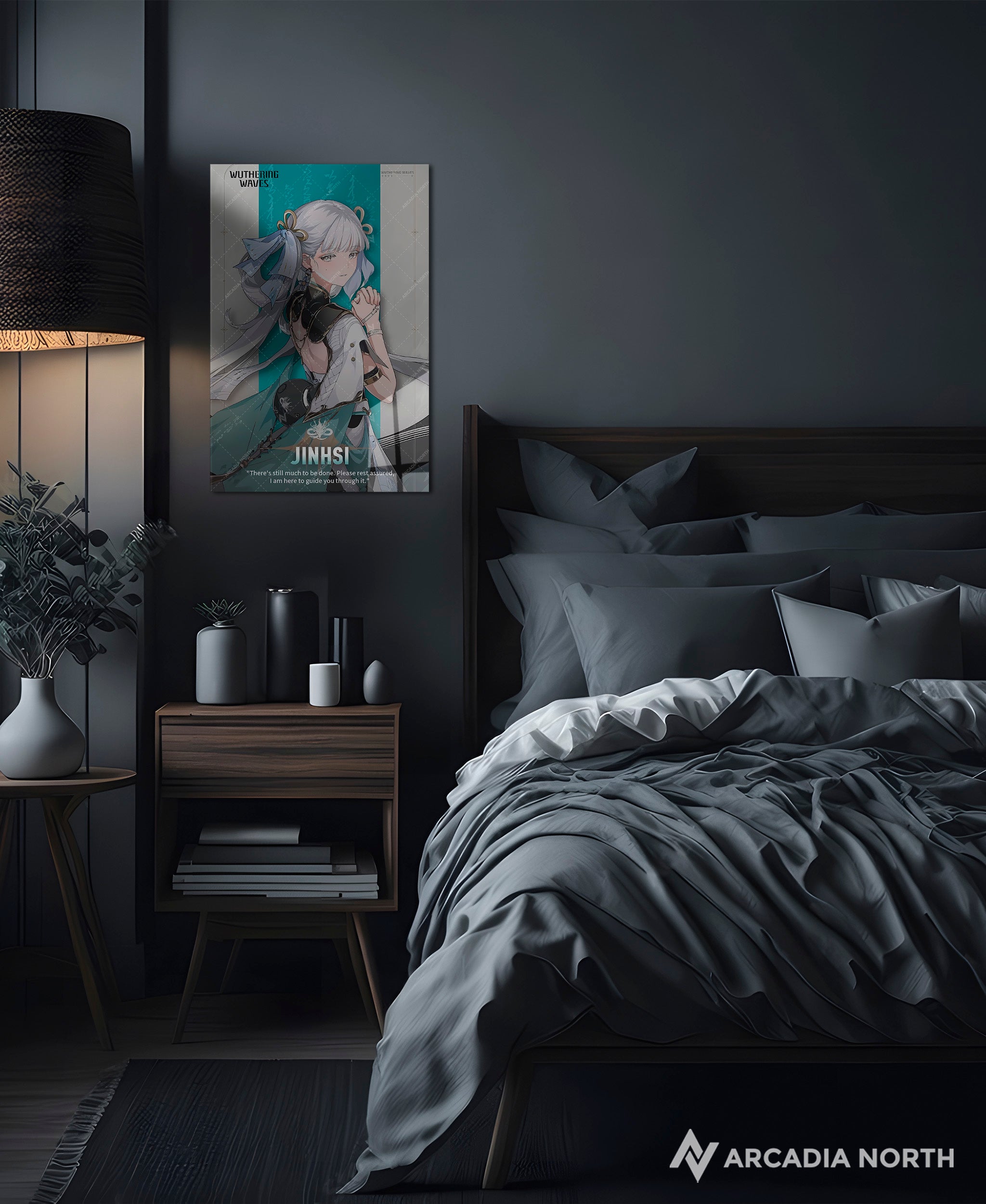 Wuthering Waves WuWa gaming acrylic poster by Arcadia North. Jinhsi Character Card. Acrylic wall art printed on acrylic.