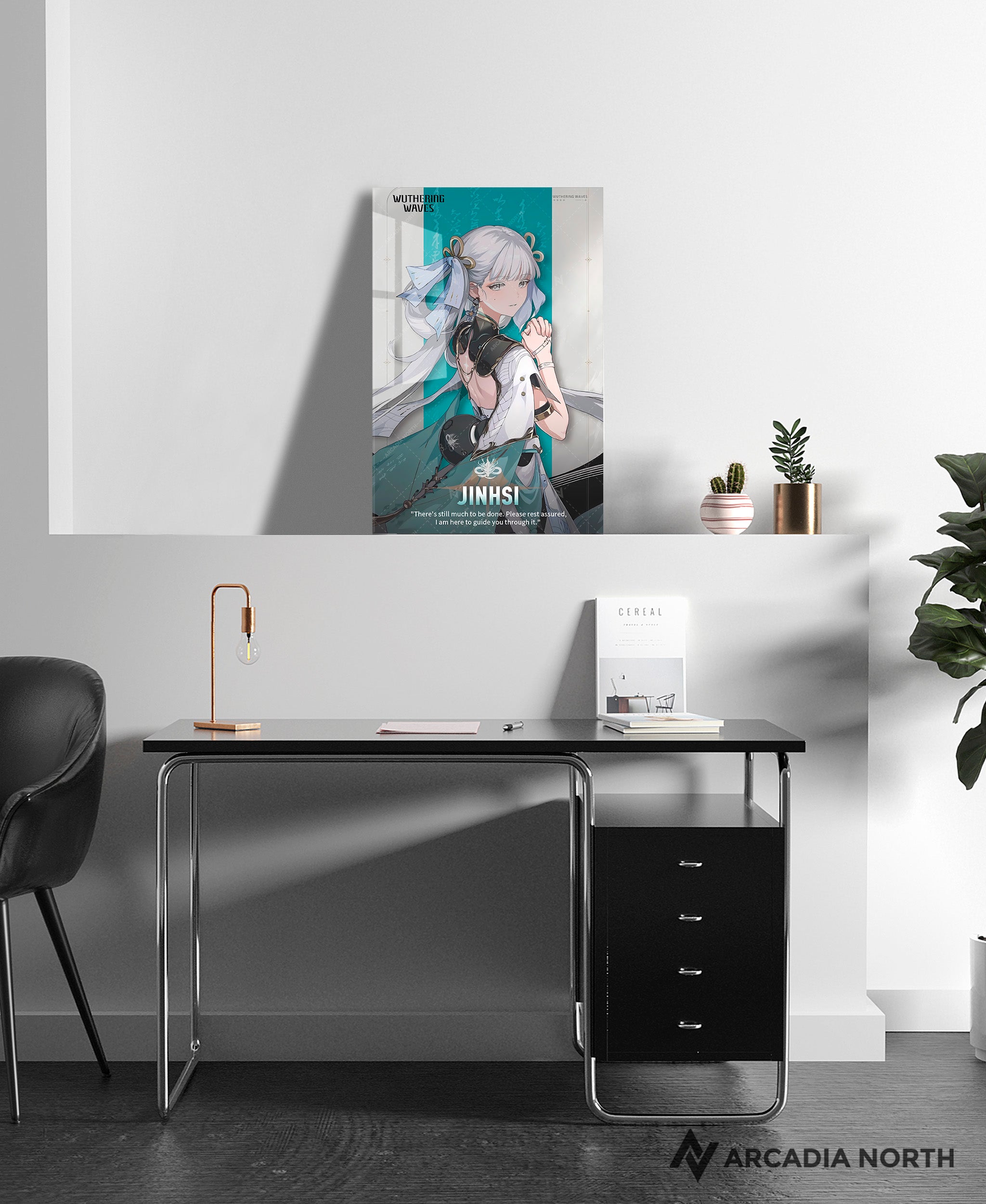 Wuthering Waves WuWa gaming acrylic poster by Arcadia North. Jinhsi Character Card. Acrylic wall art printed on acrylic.