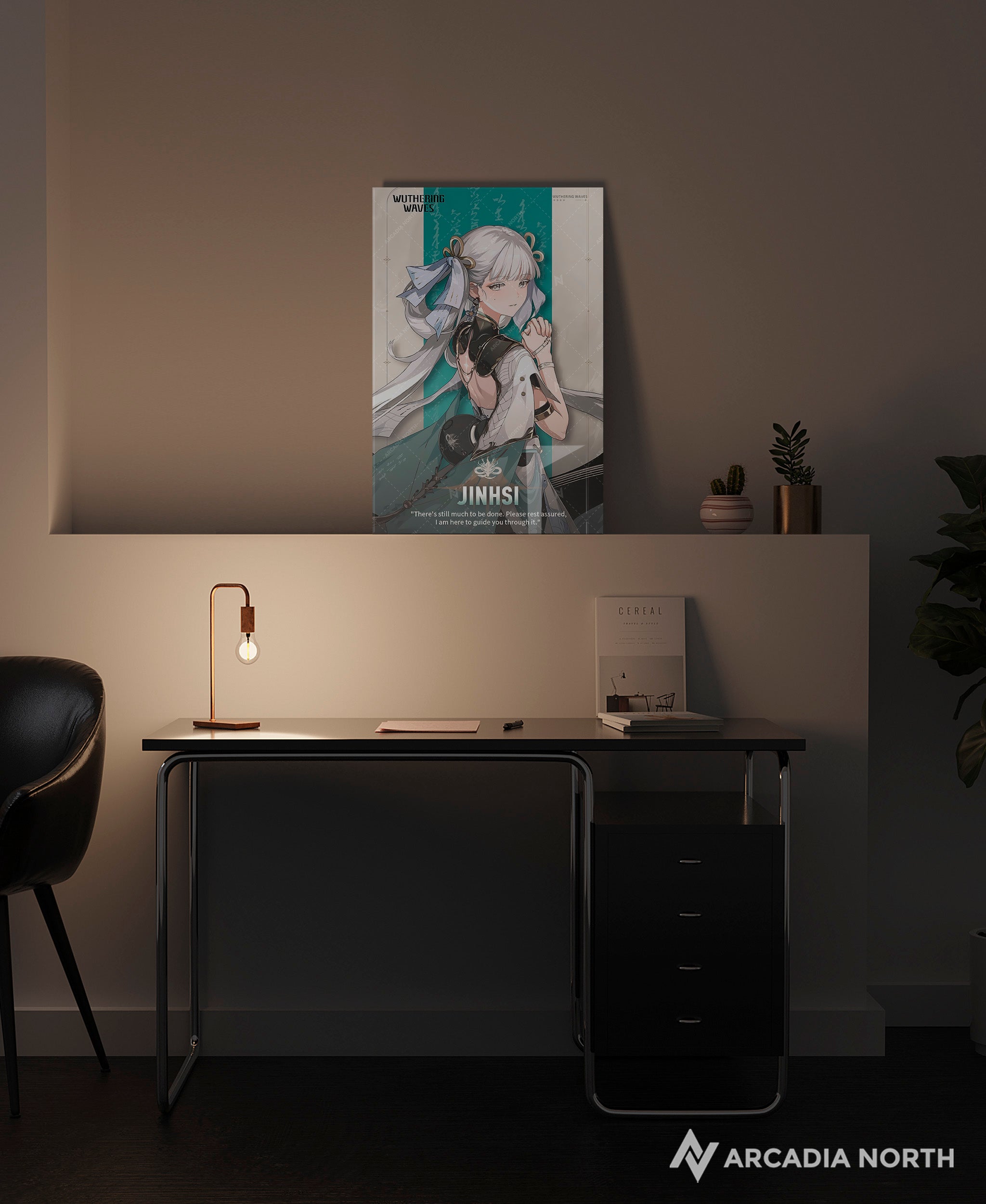 Wuthering Waves WuWa gaming acrylic poster by Arcadia North. Jinhsi Character Card. Acrylic wall art printed on acrylic.