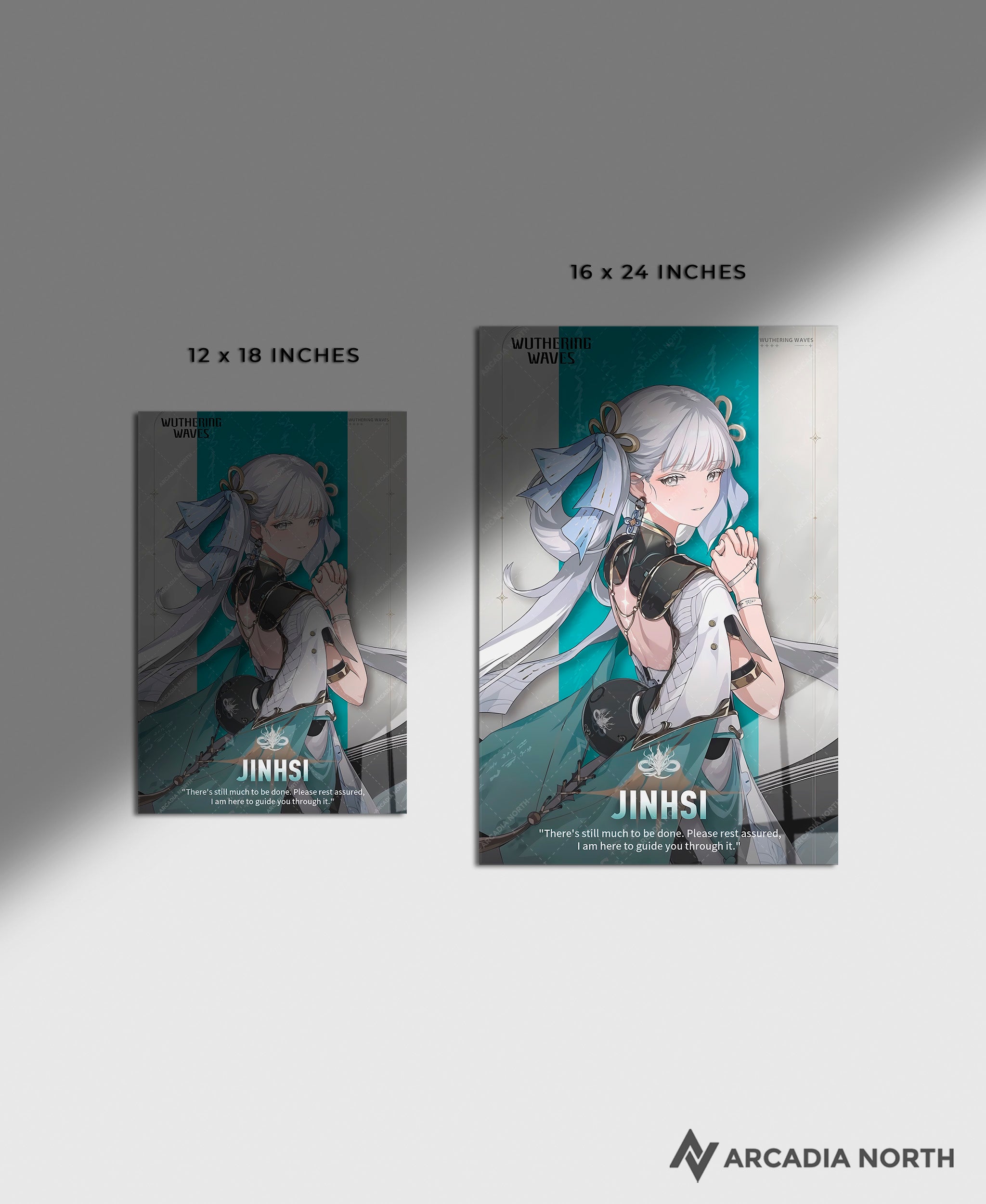 Wuthering Waves WuWa gaming acrylic poster by Arcadia North. Jinhsi Character Card. Acrylic wall art printed on acrylic.