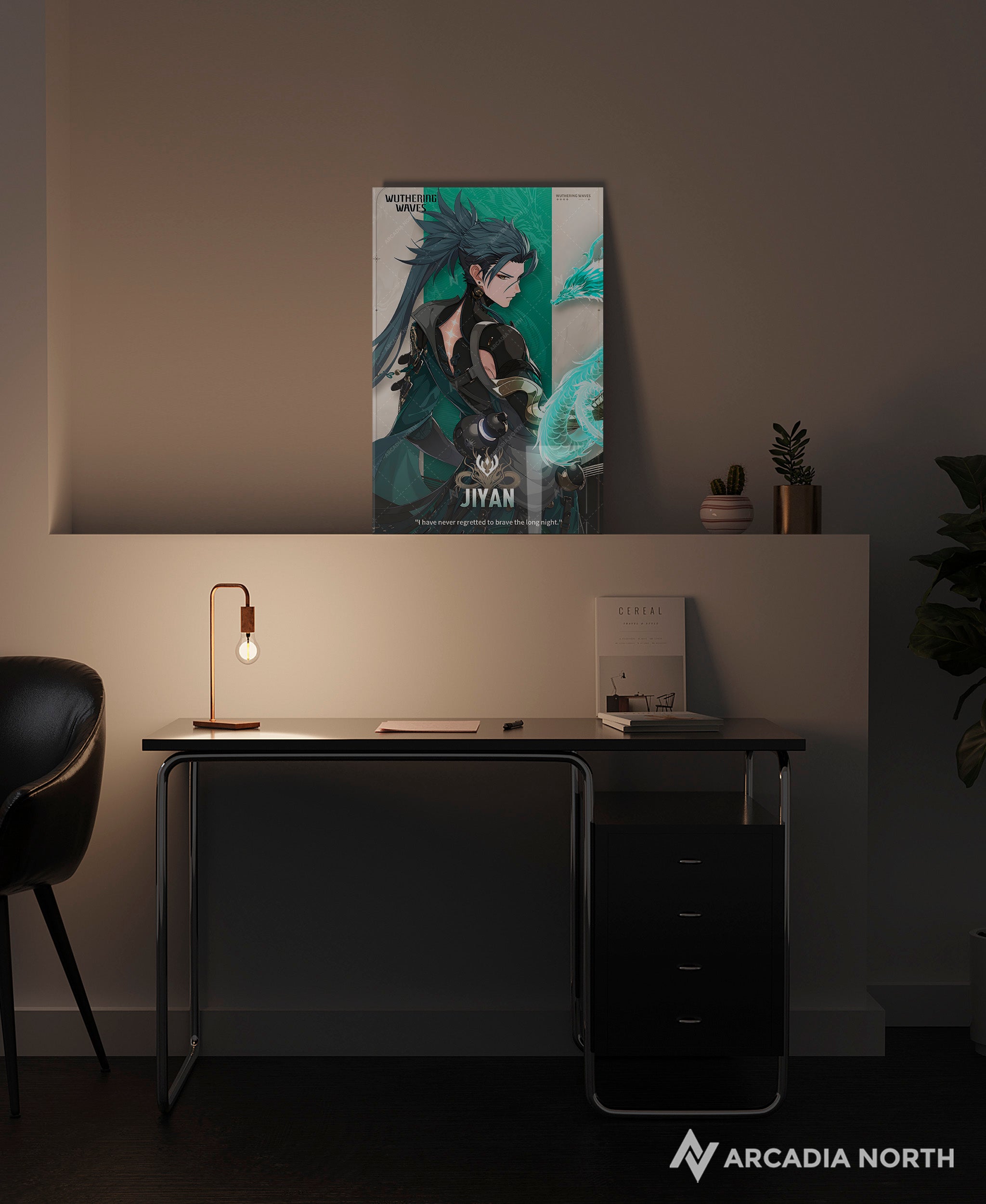 Wuthering Waves WuWa gaming acrylic poster by Arcadia North. Jiyan Character Card. Acrylic wall art printed on acrylic.