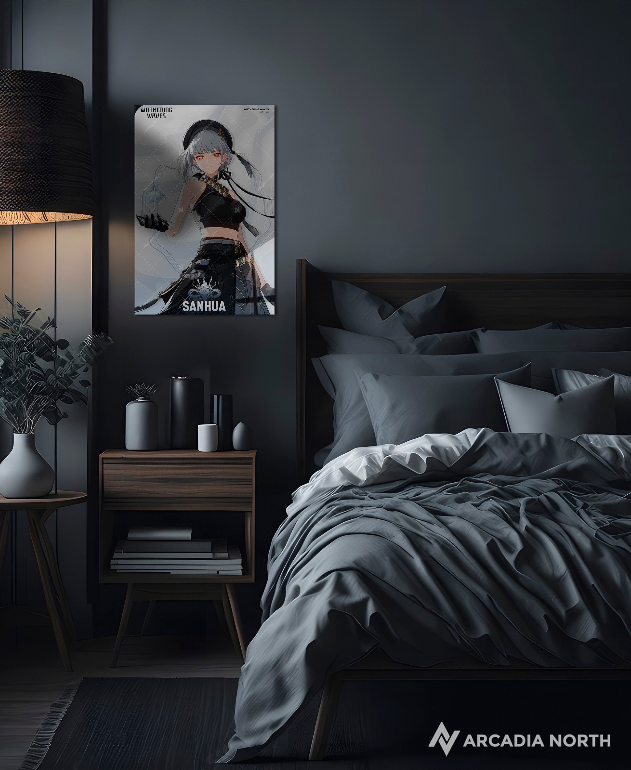 Wuthering Waves WuWa gaming acrylic poster by Arcadia North. Sanhua Character Card. Acrylic wall art printed on acrylic.