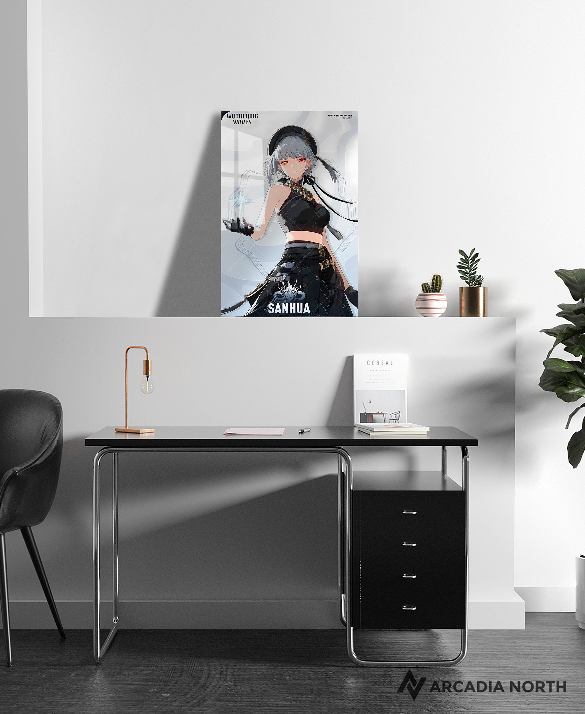 Wuthering Waves WuWa gaming acrylic poster by Arcadia North. Sanhua Character Card. Acrylic wall art printed on acrylic.