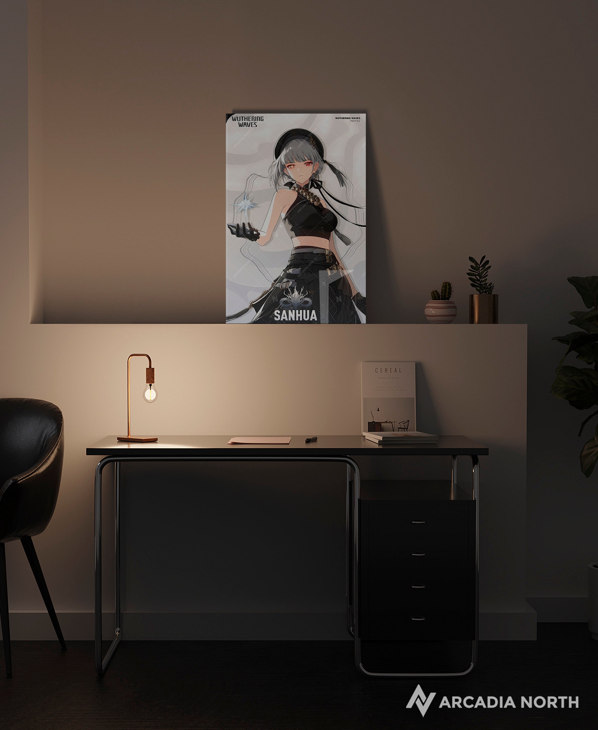 Wuthering Waves WuWa gaming acrylic poster by Arcadia North. Sanhua Character Card. Acrylic wall art printed on acrylic.