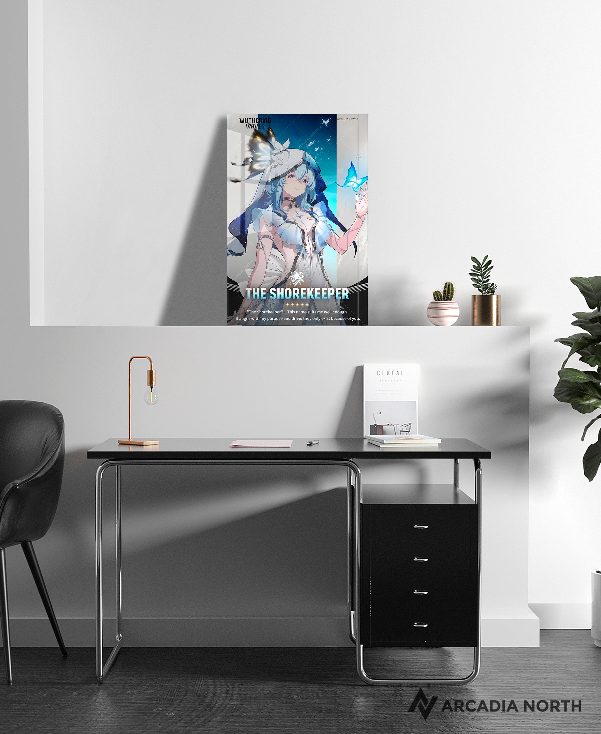 Wuthering Waves WuWa gaming acrylic poster by Arcadia North. The Shorekeeper Character Card. Acrylic wall art printed on acrylic.