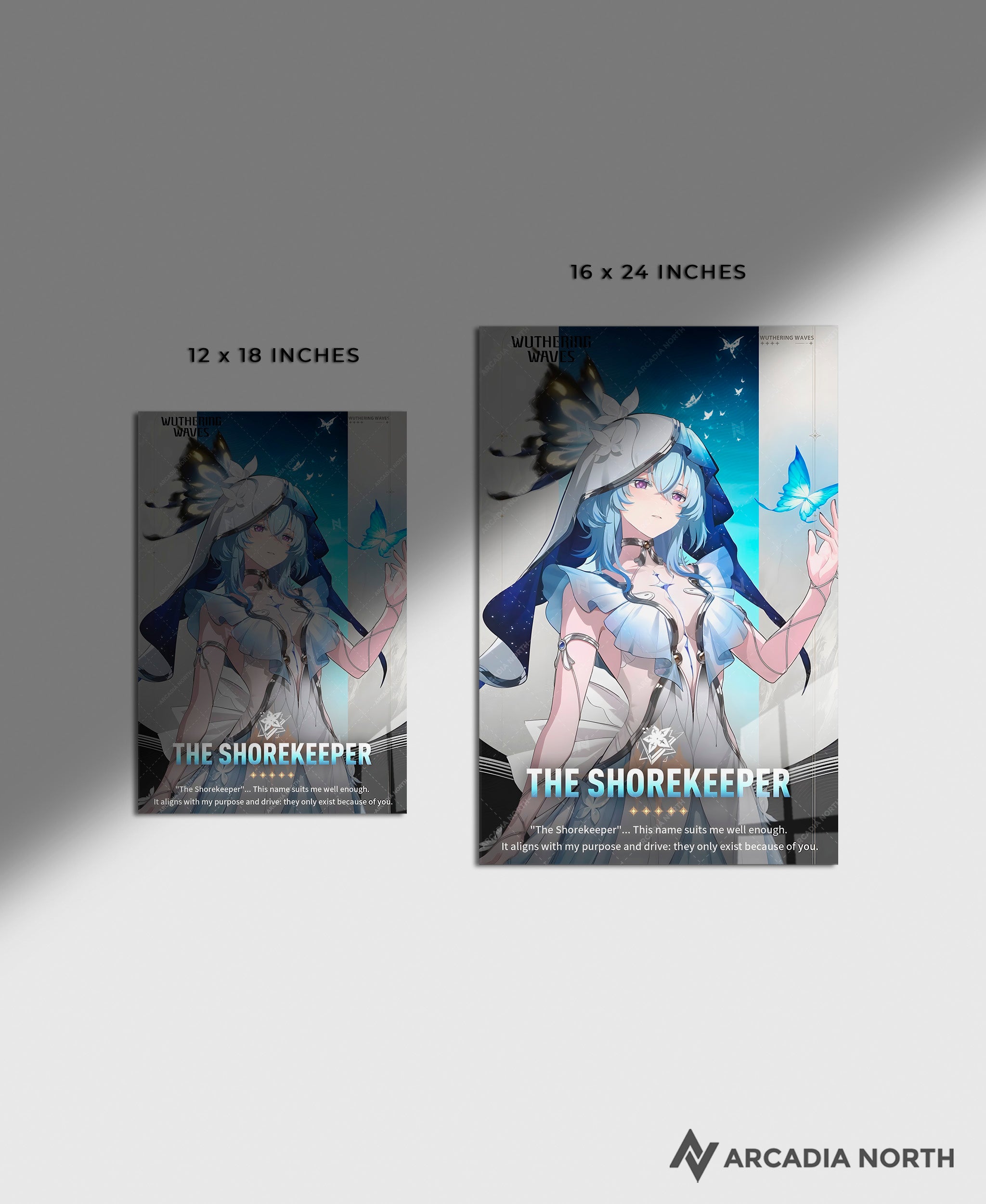 Wuthering Waves WuWa gaming acrylic poster by Arcadia North. The Shorekeeper Character Card. Acrylic wall art printed on acrylic.