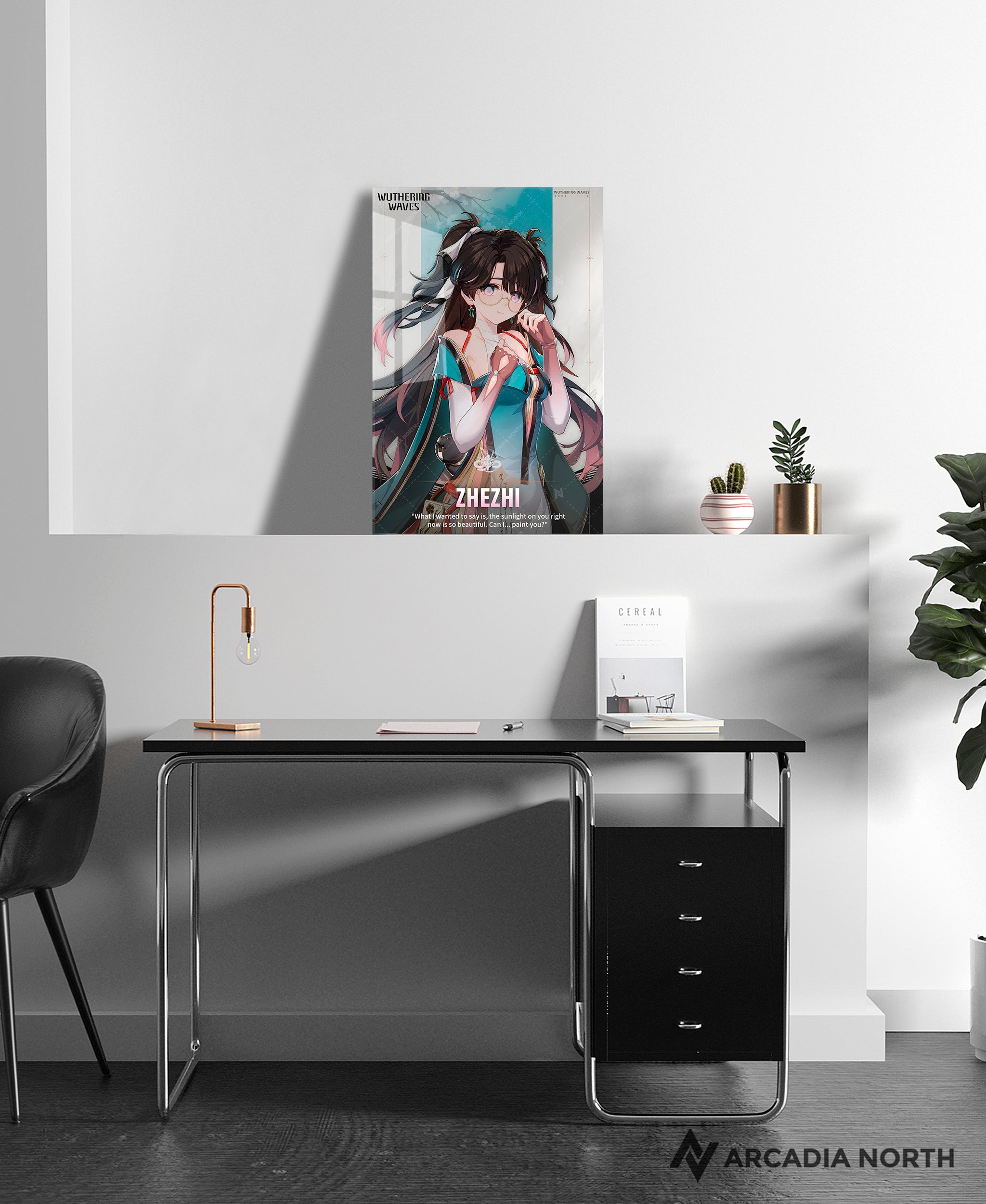 Wuthering Waves WuWa gaming acrylic poster by Arcadia North. Zhezhi Character Card. Acrylic wall art printed on acrylic.