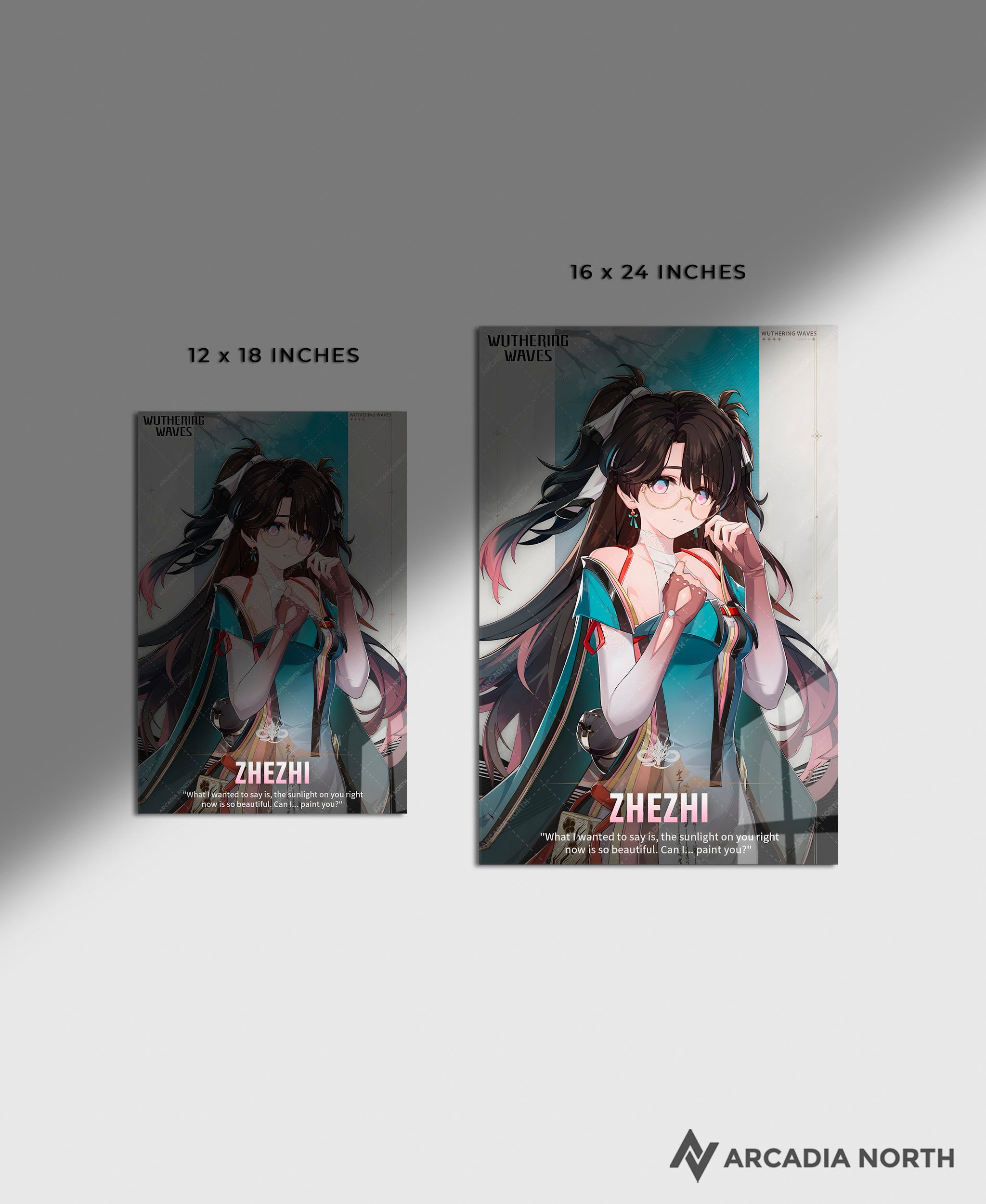 Wuthering Waves WuWa gaming acrylic poster by Arcadia North. Zhezhi Character Card. Acrylic wall art printed on acrylic.