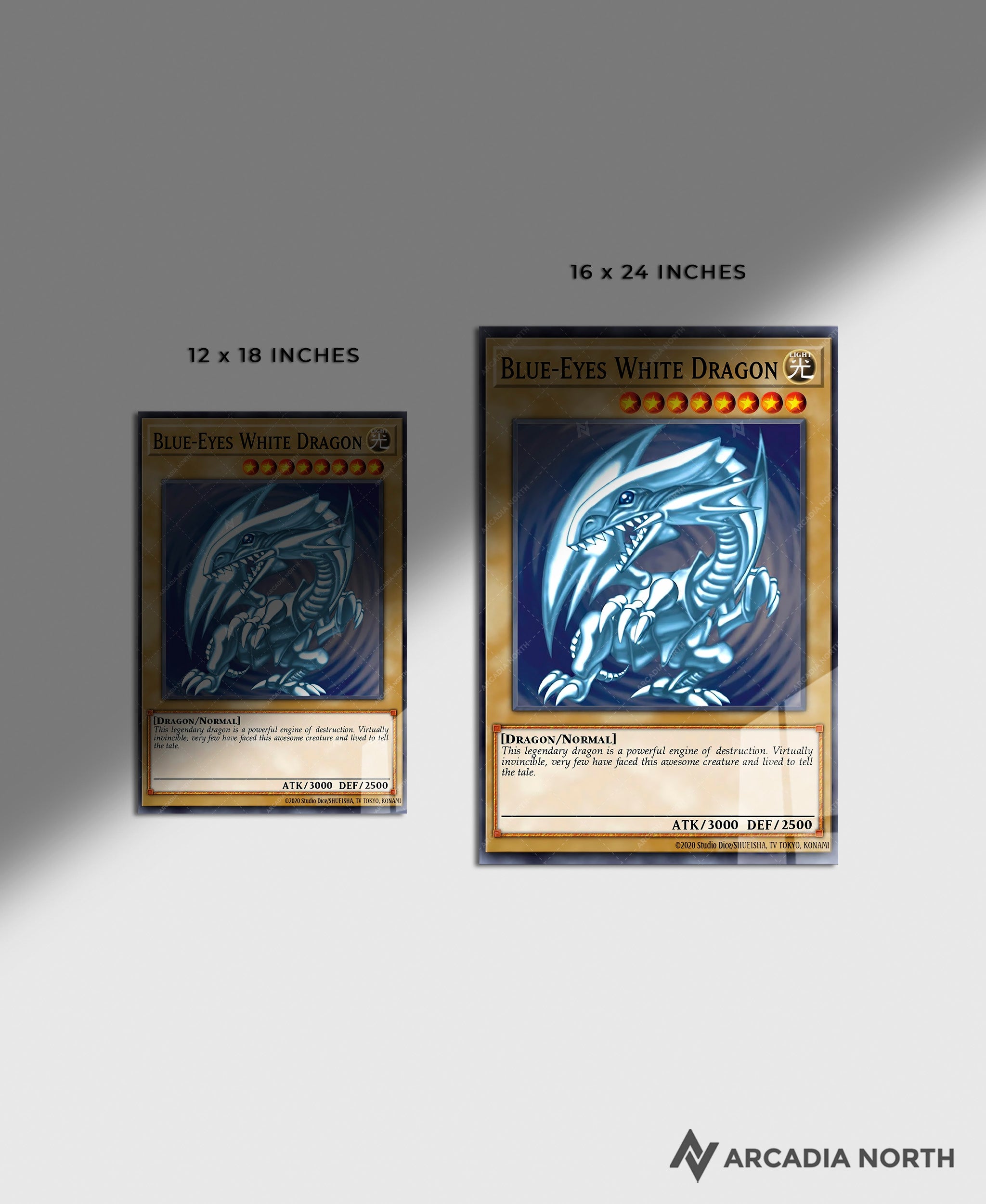 Yu-Gi-Oh! Blue-Eyes White Dragon card anime acrylic poster by Arcadia North. Acrylic wall art printed on acrylic.