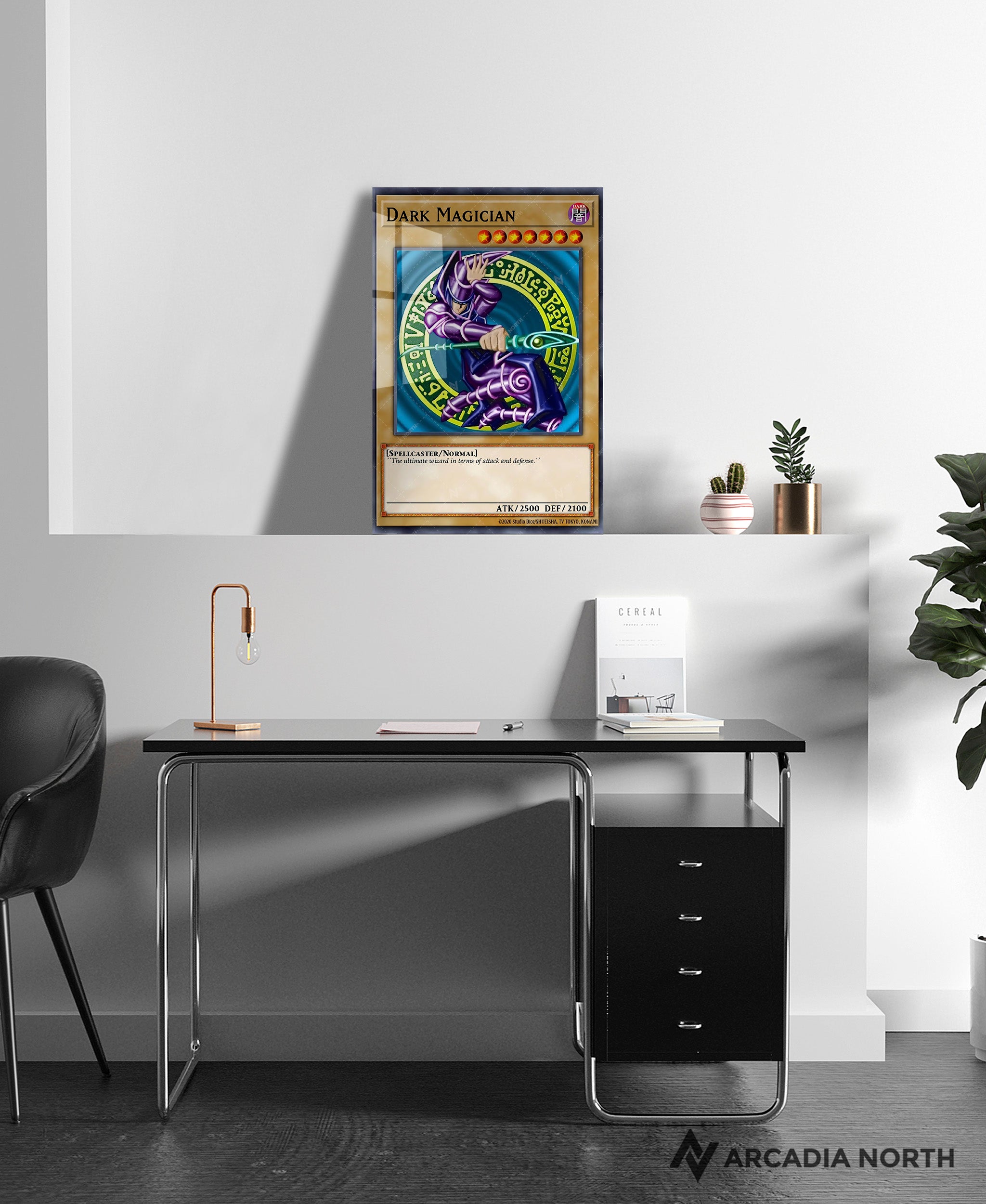 Yu-Gi-Oh! Dark Magician card anime acrylic poster by Arcadia North. Acrylic wall art printed on acrylic.